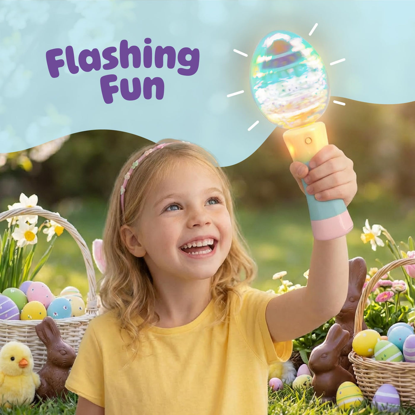Easter Egg Magic Ball Wand -7.5" - Custom Egg-shaped Top Light Up Magic Ball Toy Wands
