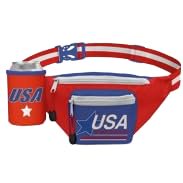 ArtCreativity Patriotic Fanny Pack with Beer Can Holder - Patriotic Accessories in Red, White, and Blue - American Flag Overalls for USA Themed Parties, 4th of July Festivities, & Memorial Day