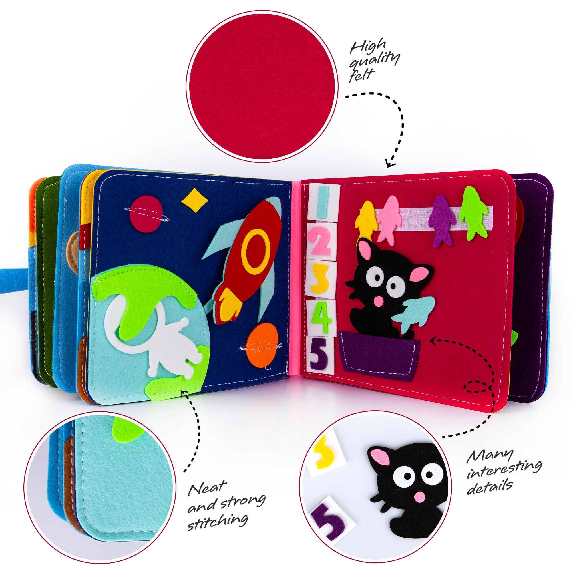 Montessori Quiet Book - Busy Book for Kids with 16 Pages Full of Interactive Activities