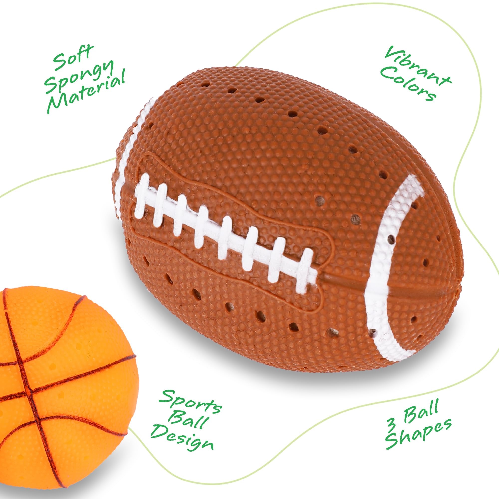 ArtCreativity Water Splash Sports Balls – 3 Pack Spongy Bath & Pool Toys for Kids, Football Basketball Soccer Designs