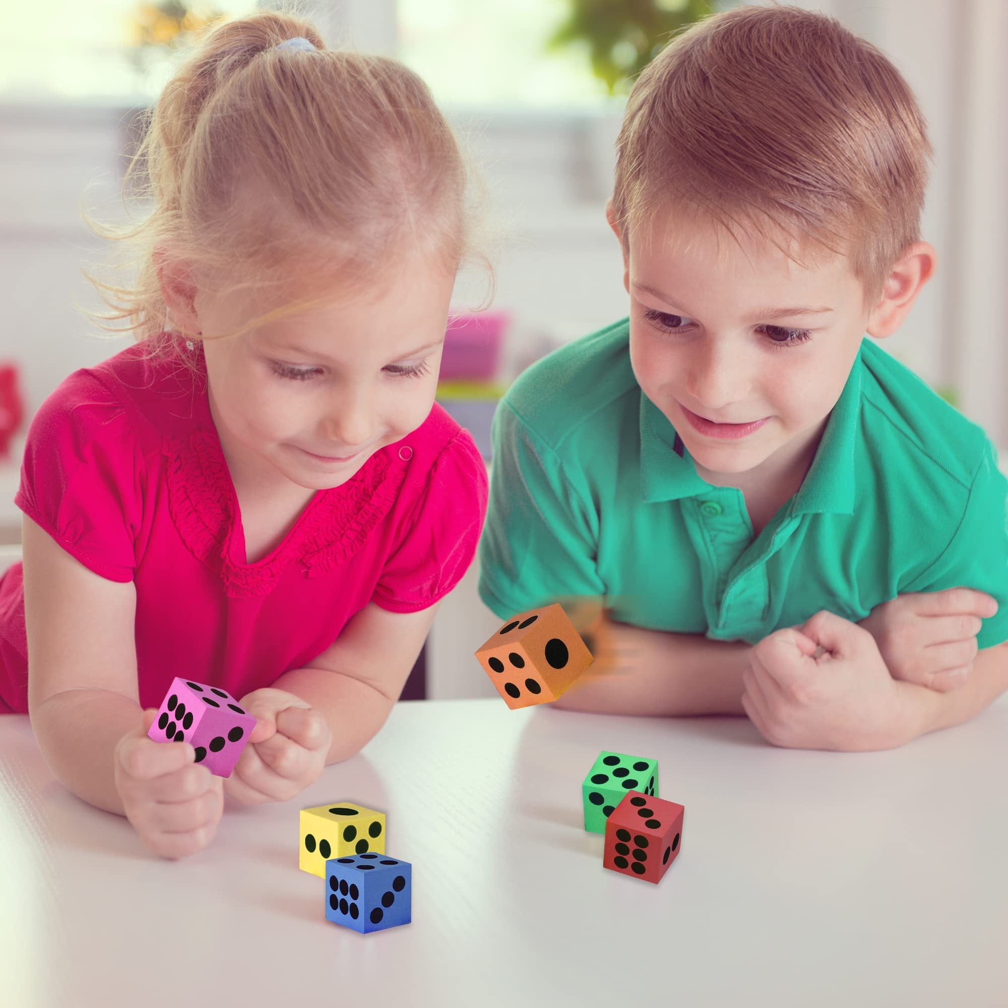 Colored Foam Dice Set - Pack of 24 - 1.5"es Big - Colorful Dice Set - Six Assorted Colors - Fun Playing Games - Great Gift for Kids