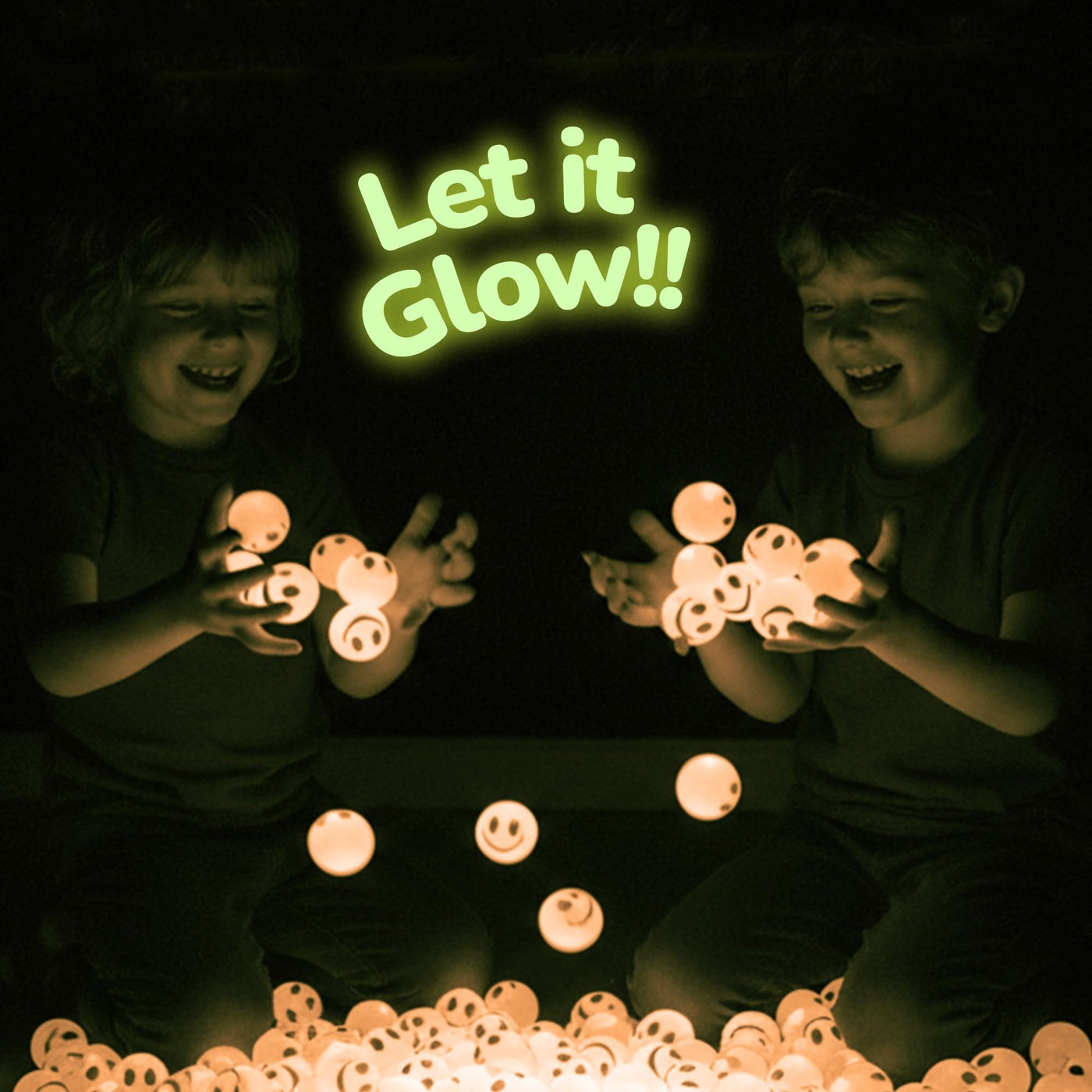 Glow in the Dark Orange Smiley Face Bouncing Balls - Bulk Pack of 36, 1 Inch