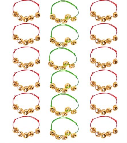 Jingle Bell Bracelets, Set of 24, Red and Green Adjustable Holiday Bell Bracelets, Christmas Stocking Stuffers for Kids and Adults, Fun Holiday Gifts and Goodie Bag Fillers