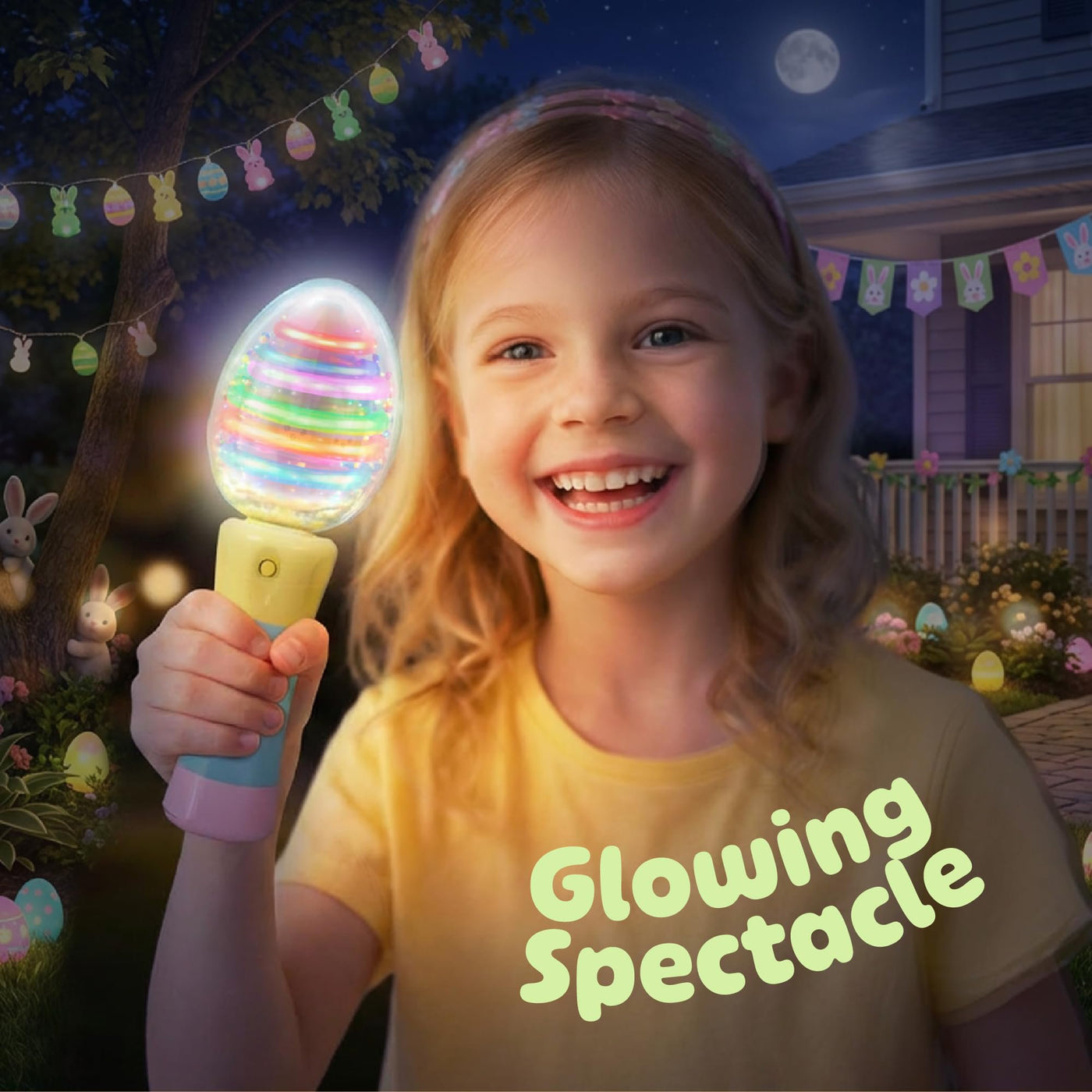 Easter Egg Magic Ball Wand -7.5" - Custom Egg-shaped Top Light Up Magic Ball Toy Wands