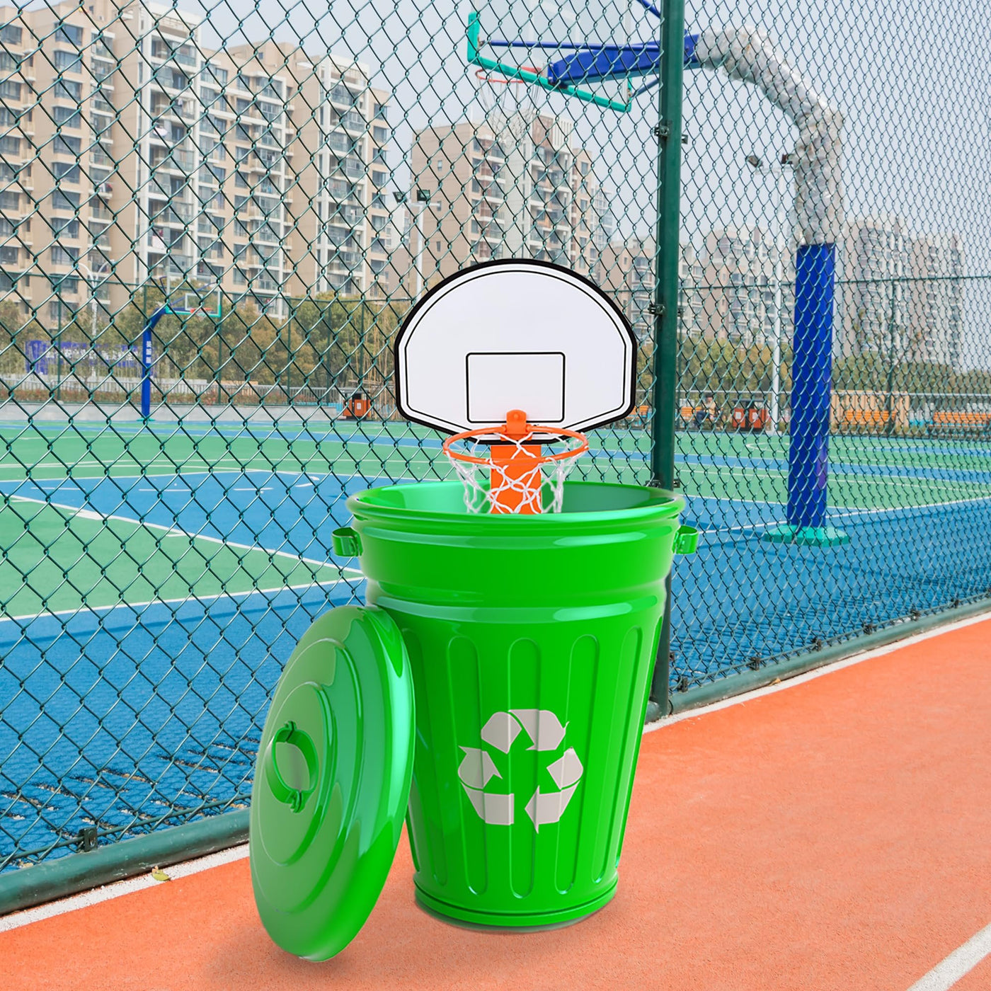 Trash Can Basketball Set, Includes Clip-On Hoop with Backboard, Inflatable Ball and Pump, Fun Indoor Basketball Hoop for Kids, Office Toys for Adults, Great Birthday Gift Idea