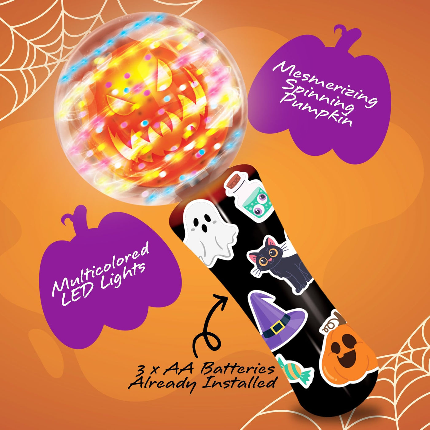 Halloween Magic Ball Light Up Wand with Ghoulish Figure - 7.5"