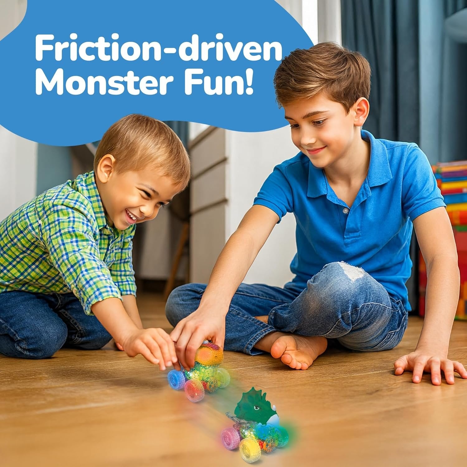 Gear Cars with Glowing Transparent Wheels, Lights, & Music - 2 Pack