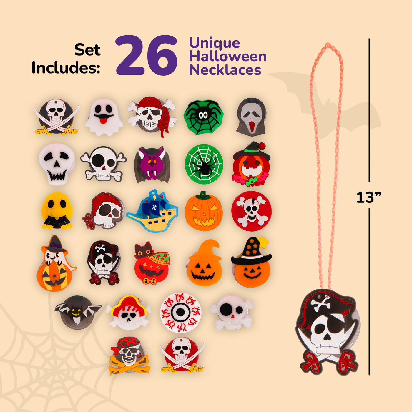 Halloween Light Up Skull Necklaces - Pack of 26