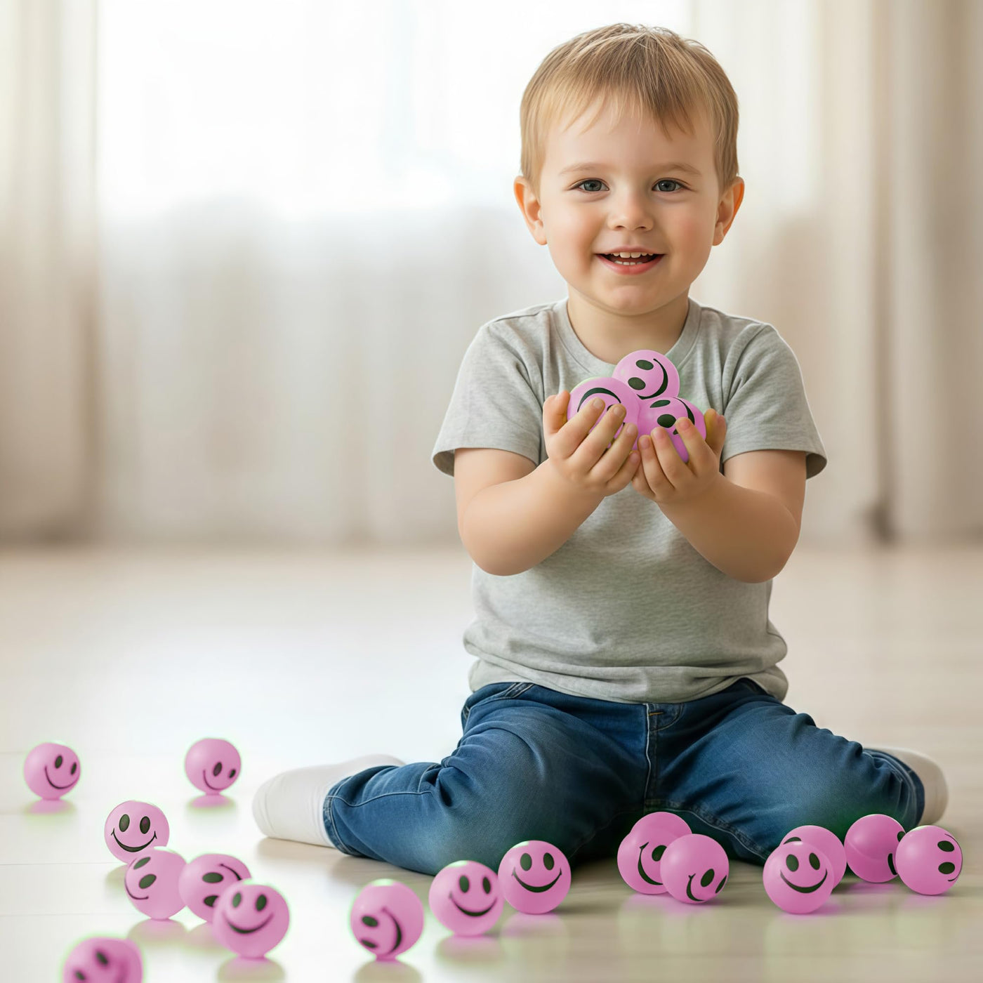 Glow in the Dark Purple Smiley Face Bouncing Balls - Bulk Pack of 36 - 1 Inch