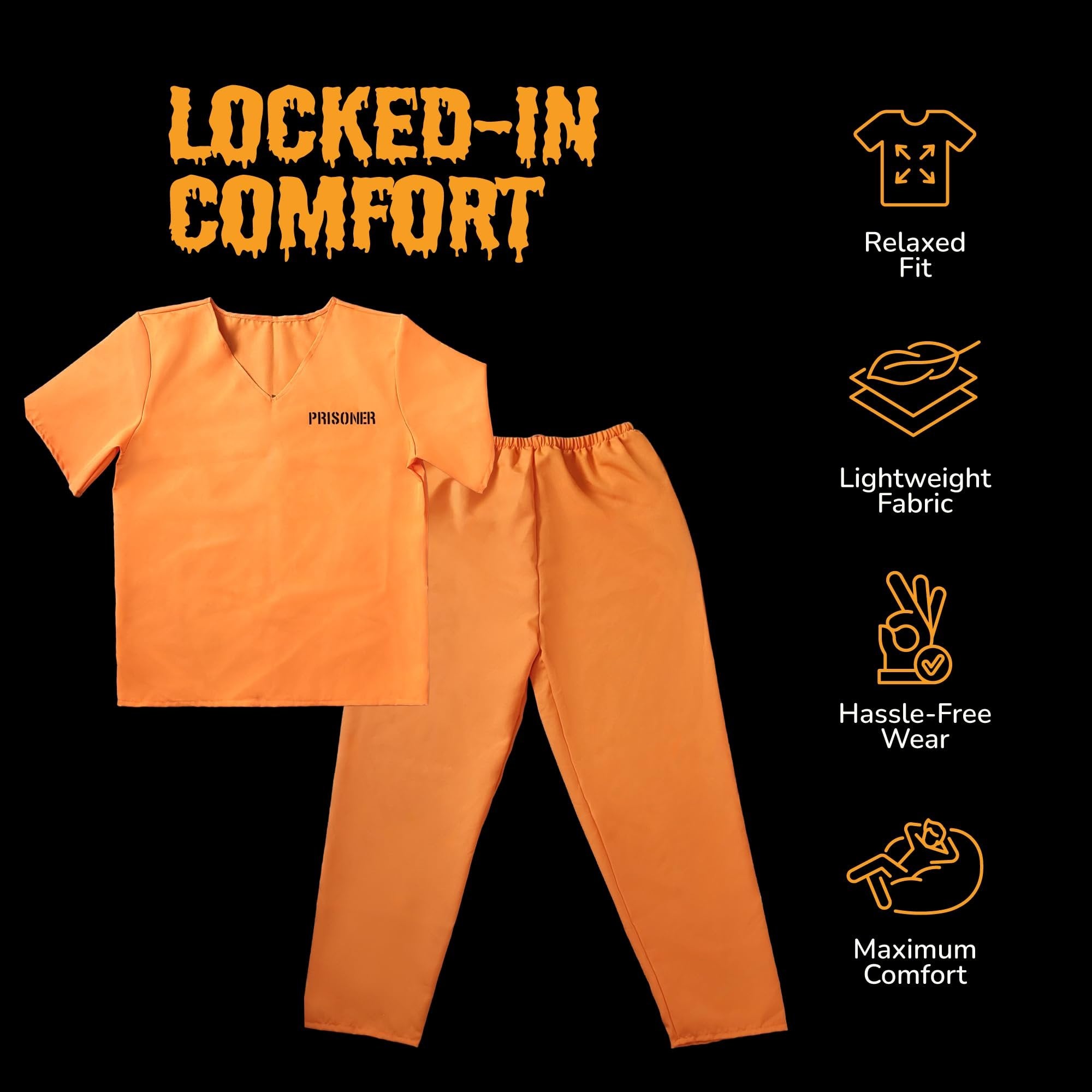 Orange Prisoner Costume with 6 Outlaw Sleeve Tattoos for Men - Size Medium - Adults