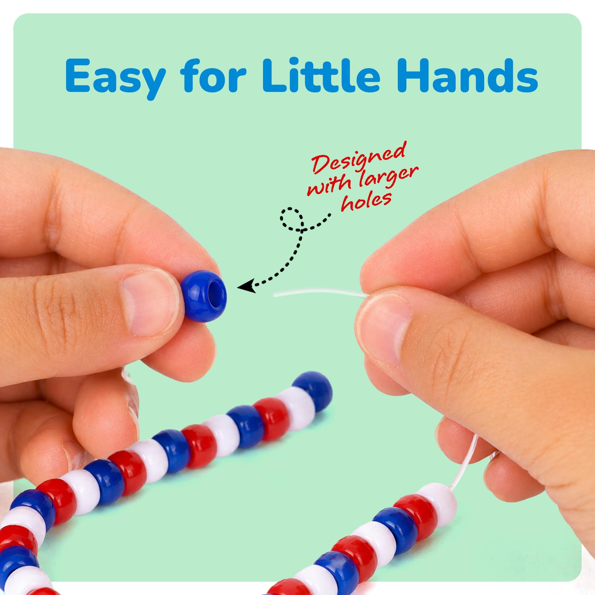 ArtCreativity Patriotic DIY Beads Kit for Kids - 1000 Pack - Red White and Blue Plastic Jewelry Beads with 40m String for Making USA Flag Necklaces & Bracelets
