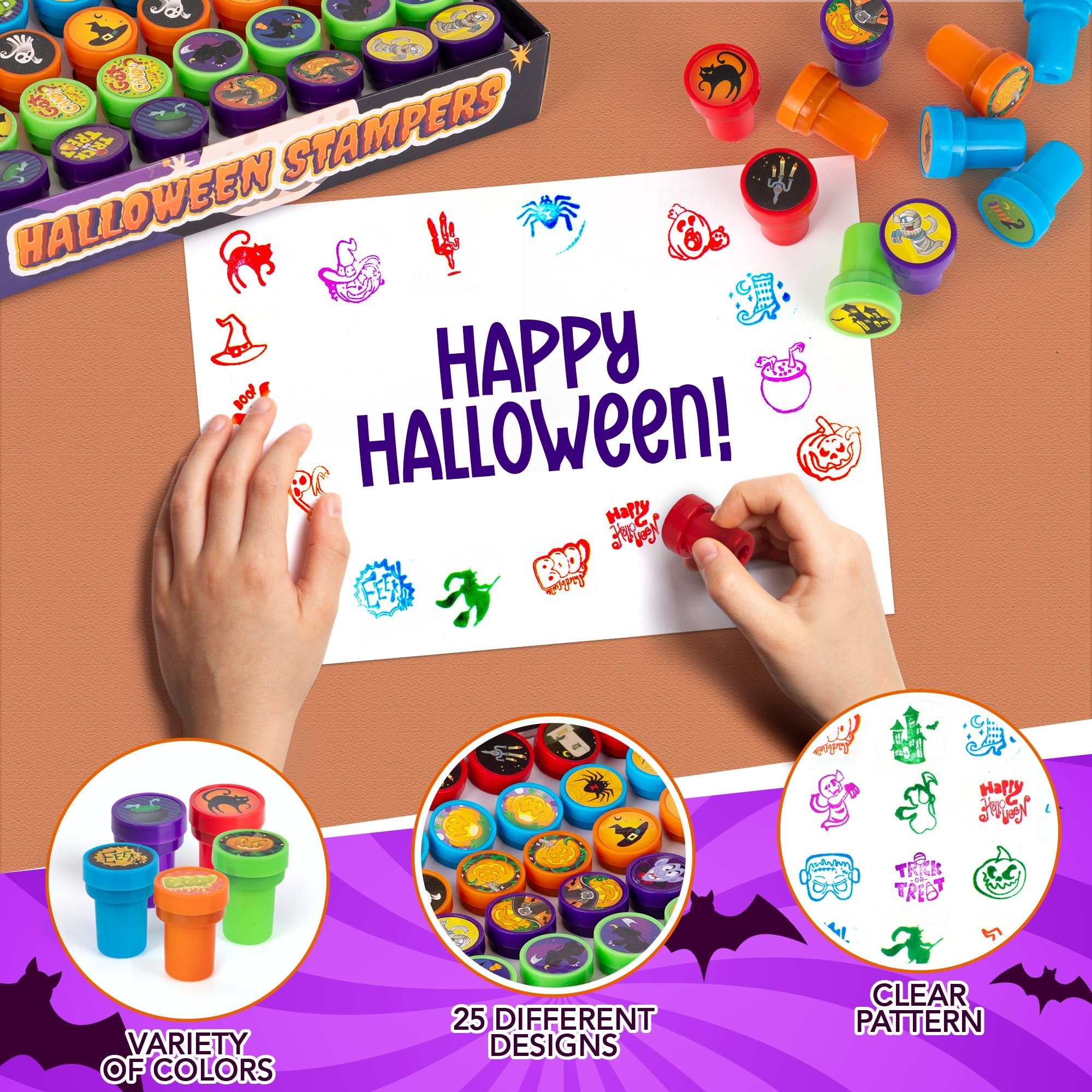 Halloween Stampers - Set of 50 - Kids & Adults Self Inking Spooky Stamps