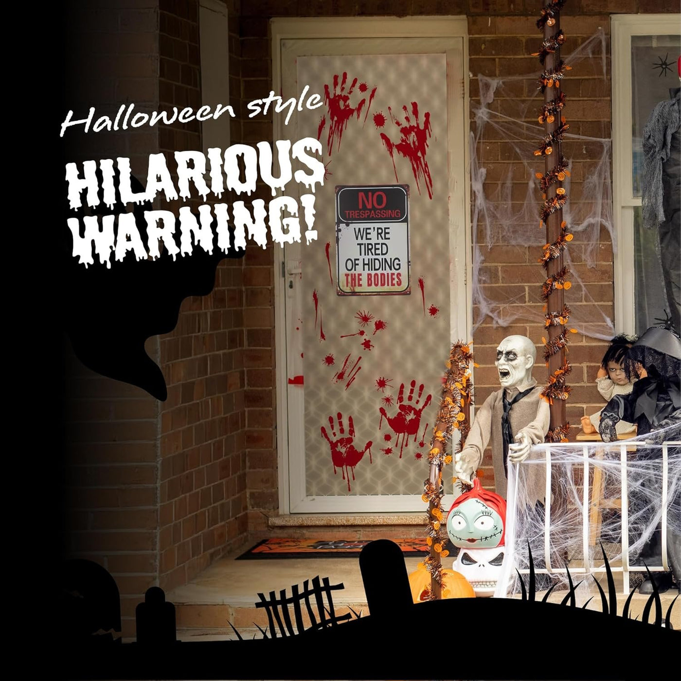 Halloween No Trespassing Sign & Window Stickers