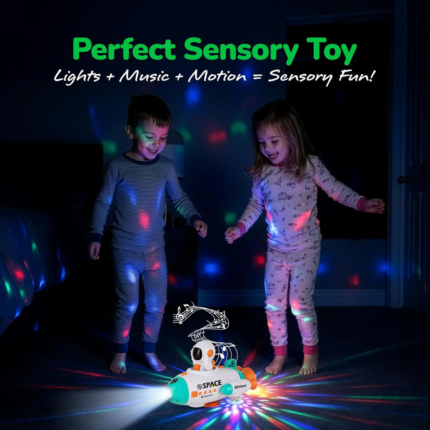 Space Rocket Ship Toy - Rocket Toy with Bump and Go Driving, Flashing Lights, Music, and Waving Astronaut Figurine