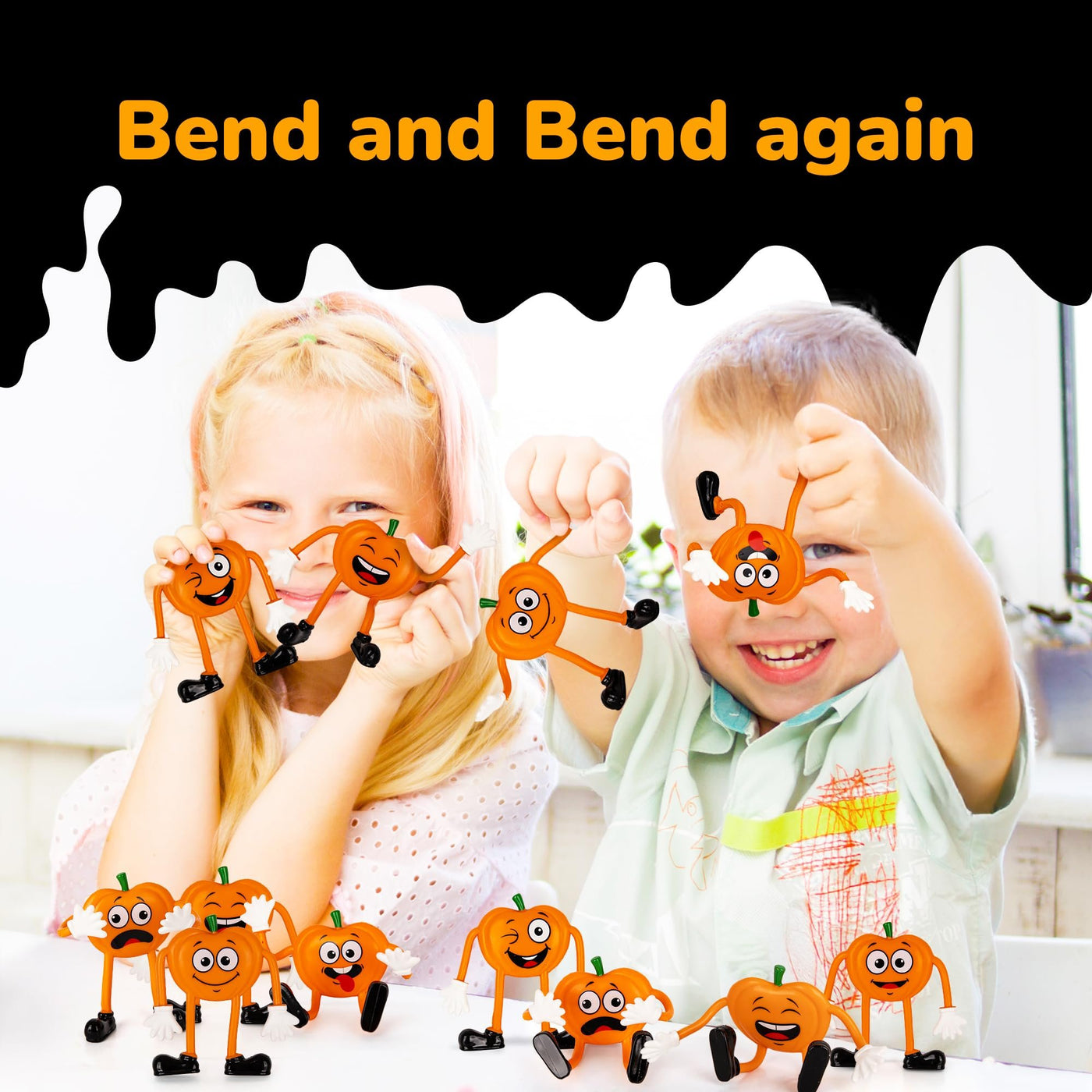 Halloween Pumpkin Bendable Toys - 12 Pack - 3.75 Inch Figures with Bendable Limbs