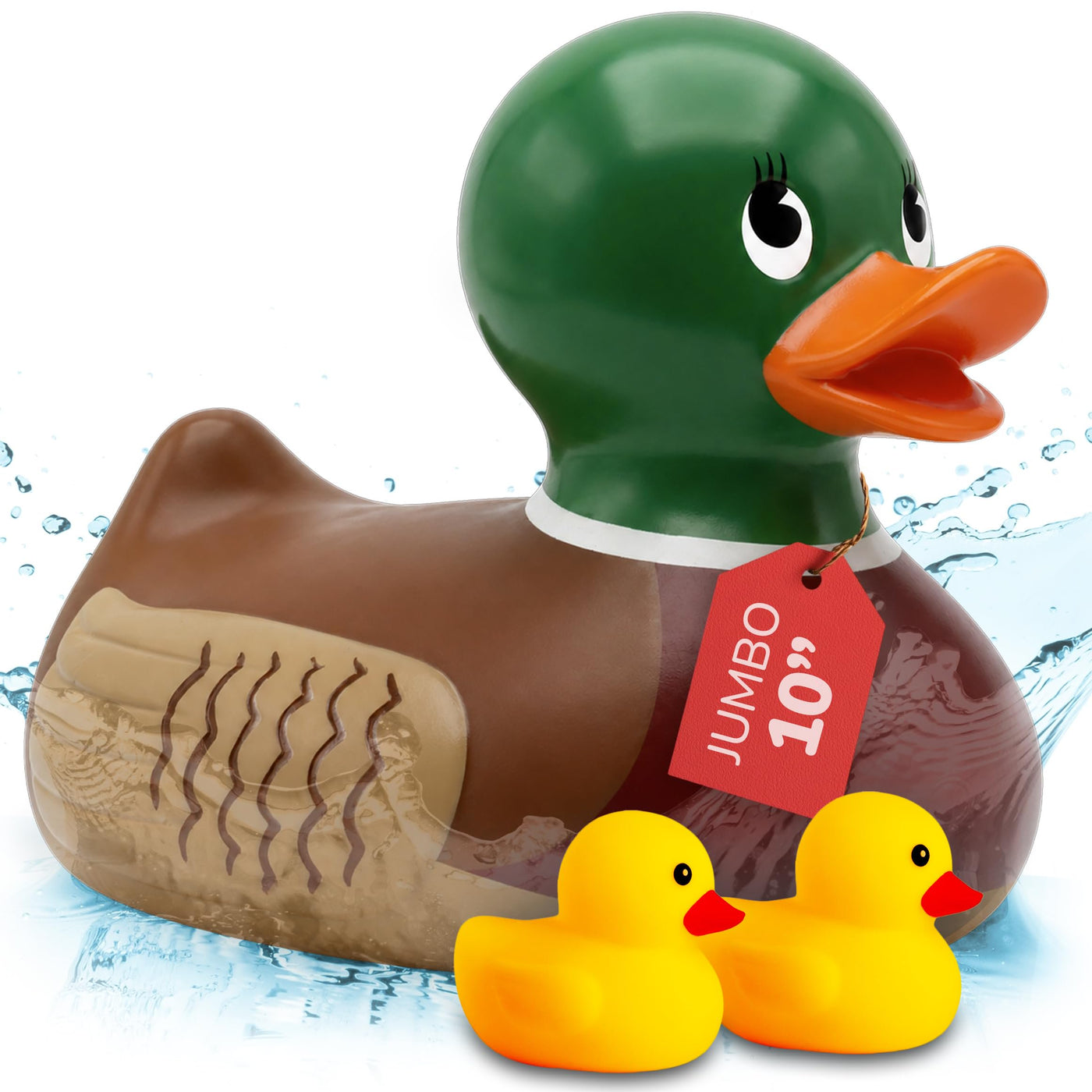 ArtCreativity Giant Rubber Mallard Duck Bath Toy - 10.5” Large Realistic Rubber Duck Bath Toy Set with 2 Mini Yellow Duckies - Bathtub Shower Toys for Kids Ages 3+