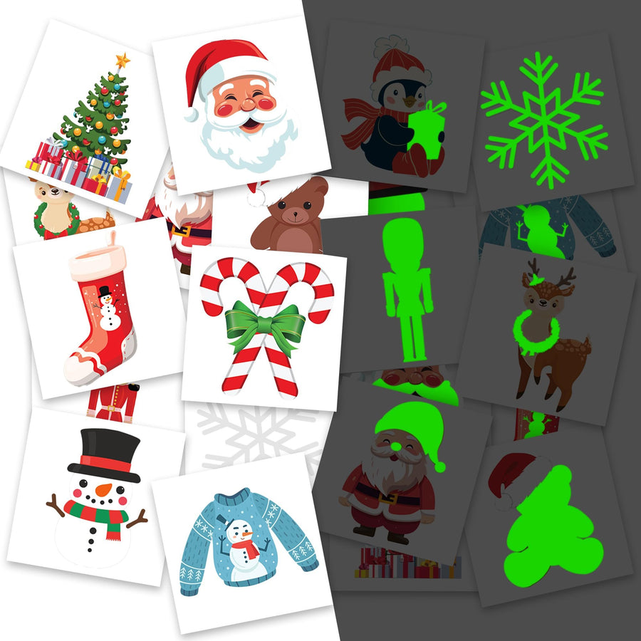ArtCreativity Individual Christmas Tattoos for Kids - Set of 144-2 Inch Temporary Tattoos for Kids in 12 Festive Designs - Christmas Party Favors for Kids (Christmas Glow In Dark Tattoos)