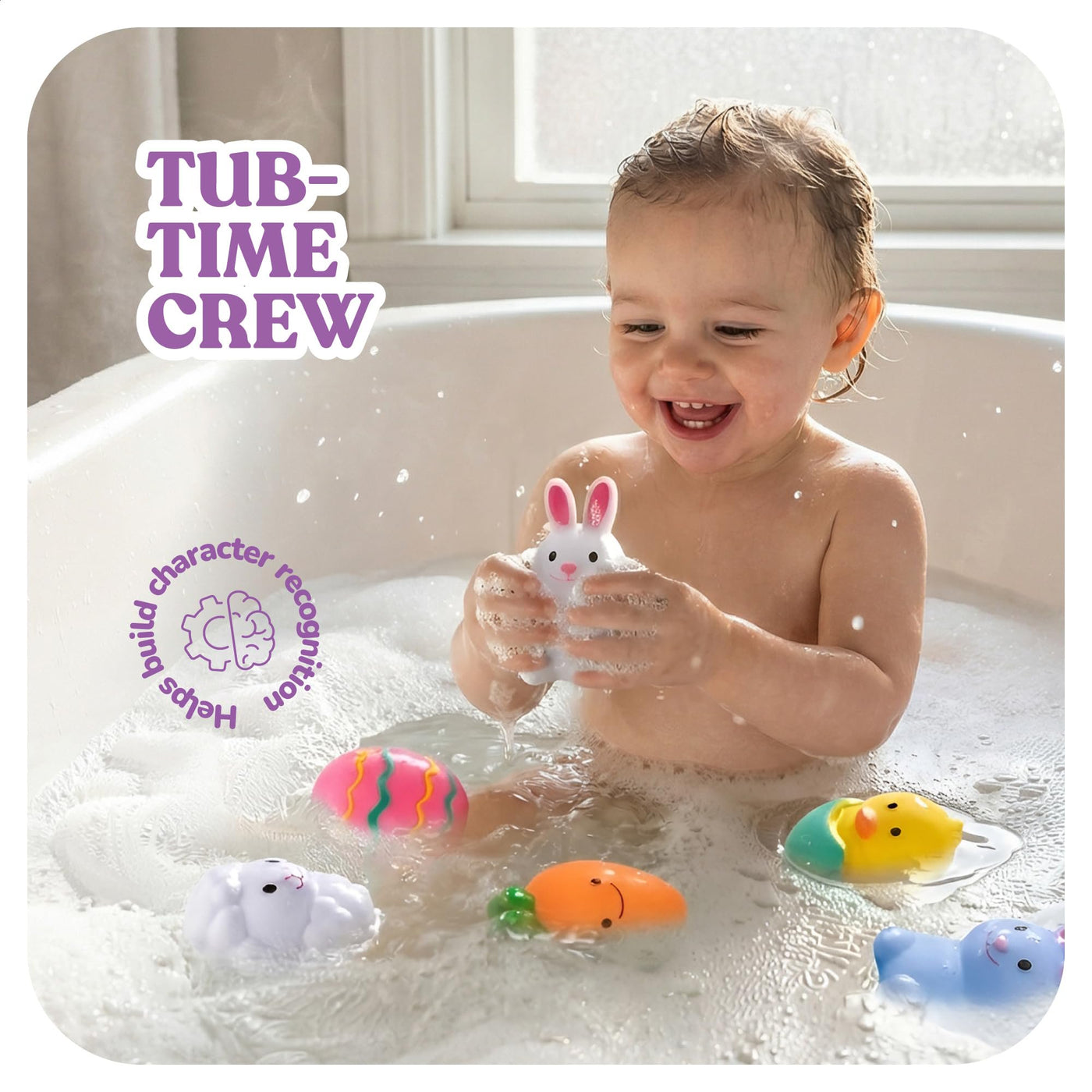 Easter Mold Free Bath Toys - Set of 6 - Moisture Free No Hole BathtubToy for Infant Ages 3 6 12 18 - Include Bunnies, Carrot, Sheep, a Chick in  Egg - Easter Basket Stuffers