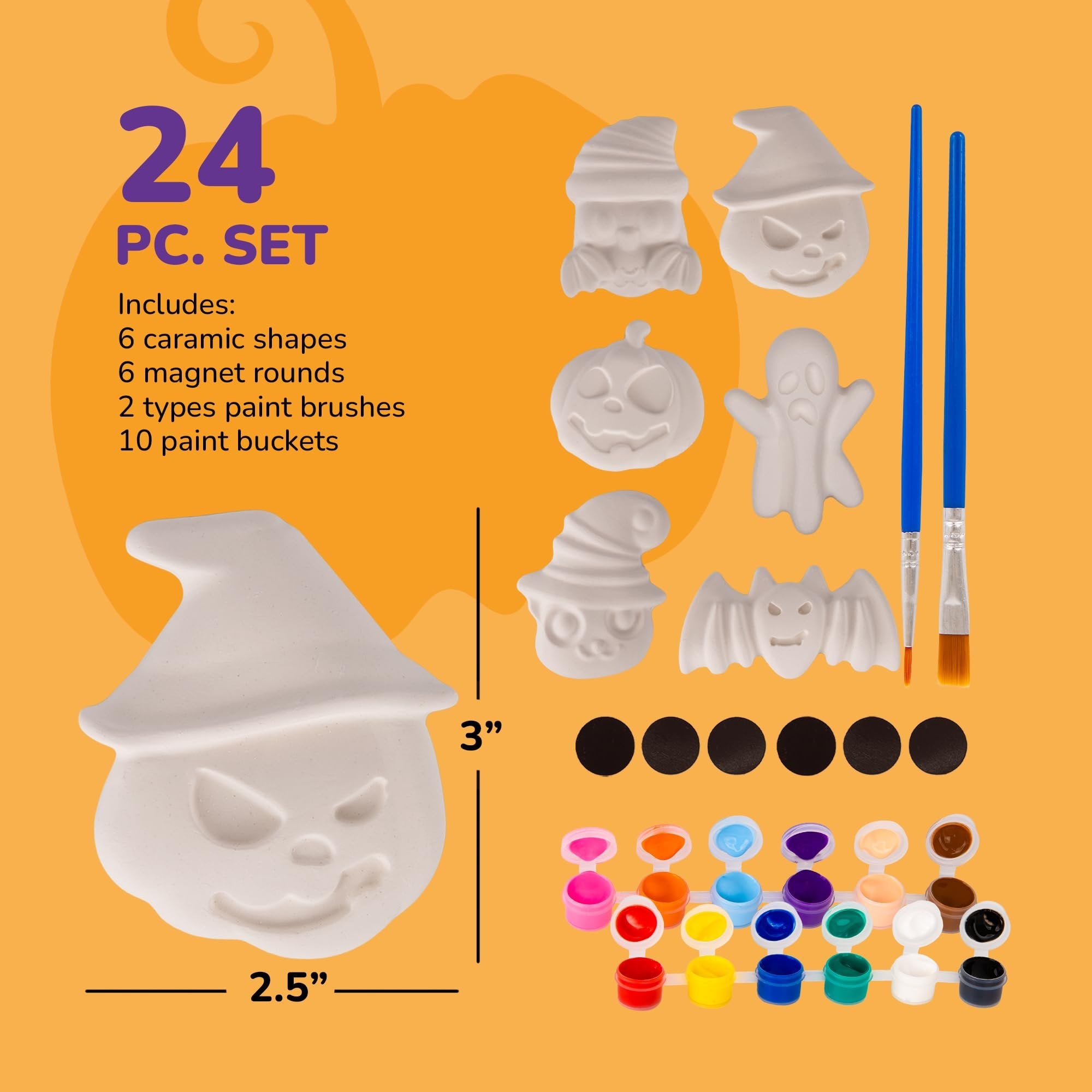 Halloween Ceramic Fridge Magnet Painting Kit - 6 Pack