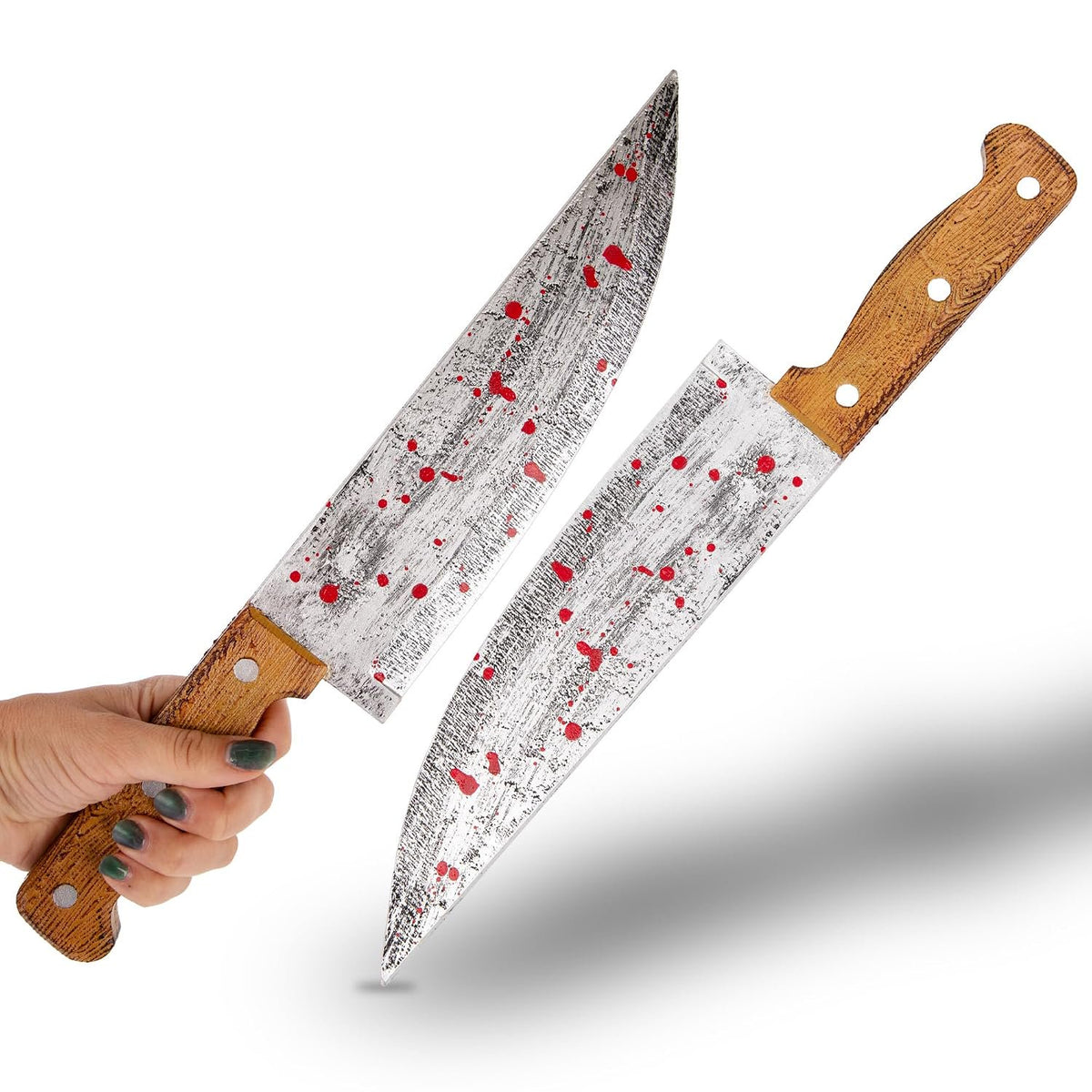 Bloody Butcher Knife - Realistic Foam Fake Blade with Wooden Handle & Blood Splatter