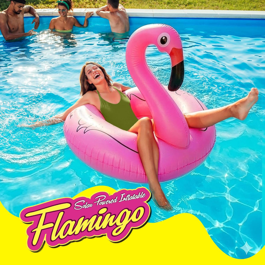 Flamingo Pool Float with Solar-Powered LED Lights - 43" X 34" - Inflatable Tropical Pool Floats for Adults