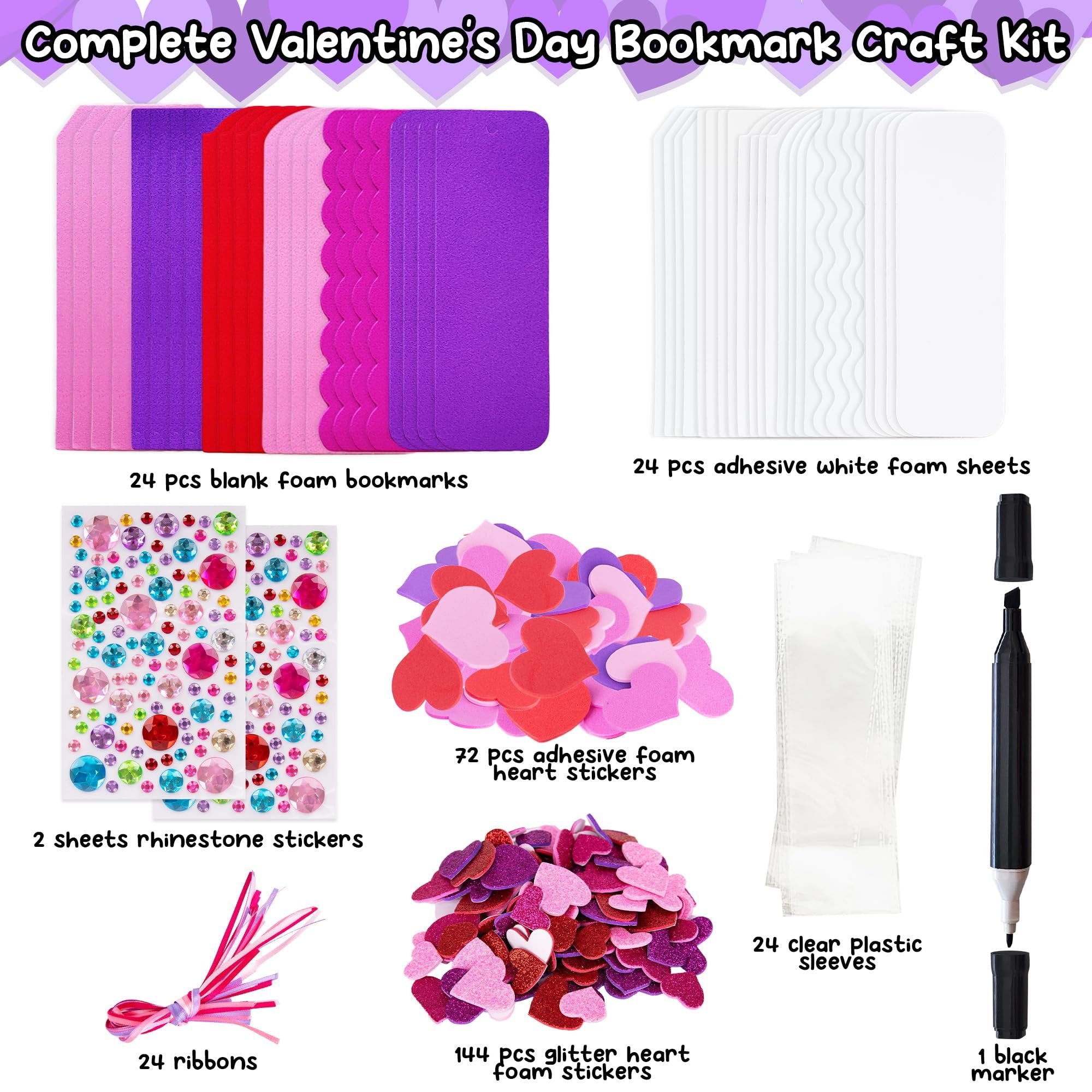 ArtCreativity 314 PCS Valentine’s Day Bookmark Craft Kit - Makes 24 Bookmarks