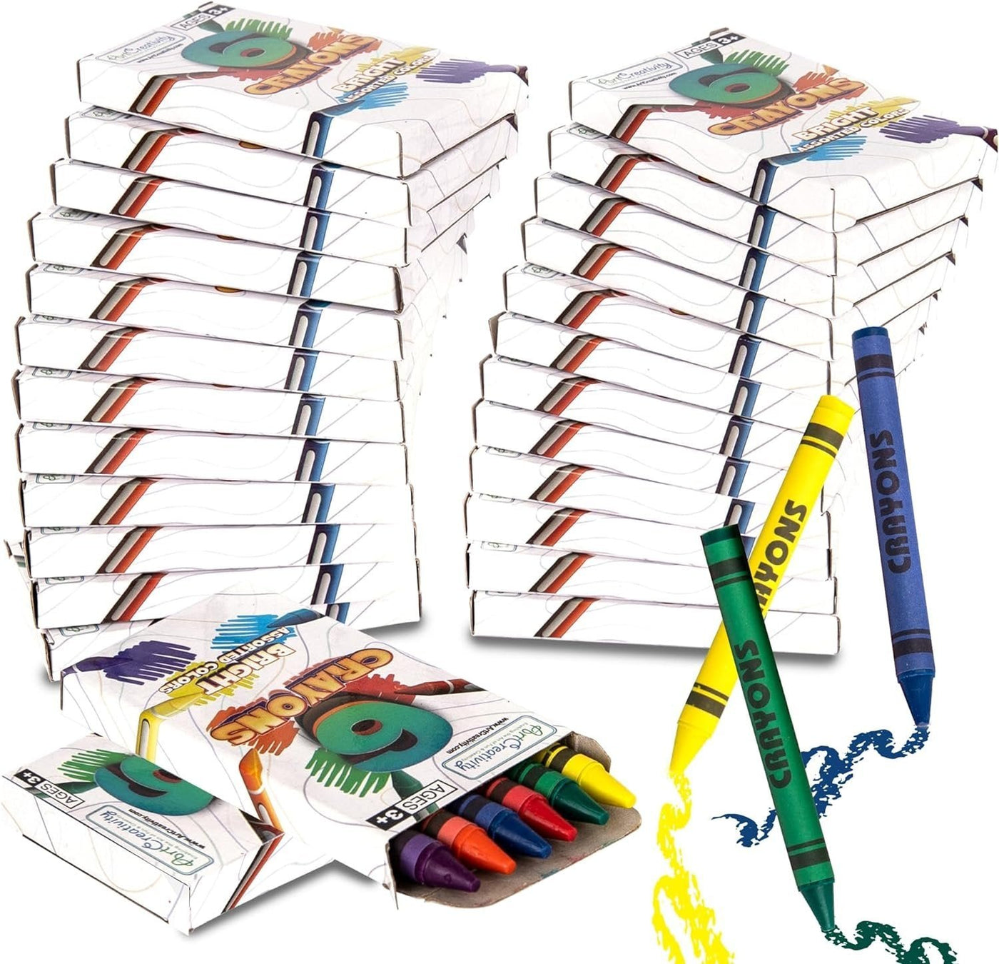 Bulk Crayon Packs, 25 Sets of 6 Packs of Crayons (150ct), Classroom Crayons for Students, Non-Toxic Crayon Party Favors for Kids, Arts & Crafts Supplies 3+