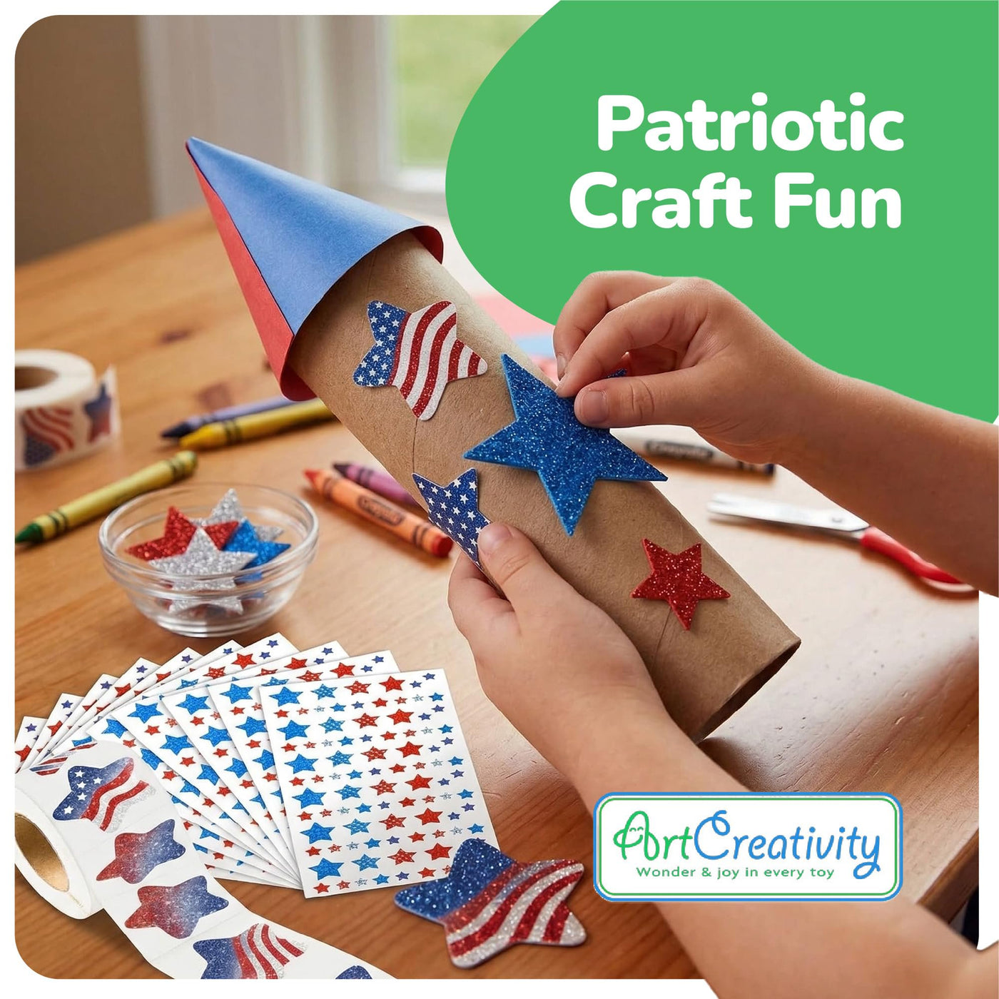 4th of July Patriotic Stickers - 1776 Pack - USA Stickers in Red, White, and Blue - 3 Styles Including Foam Star Stickers