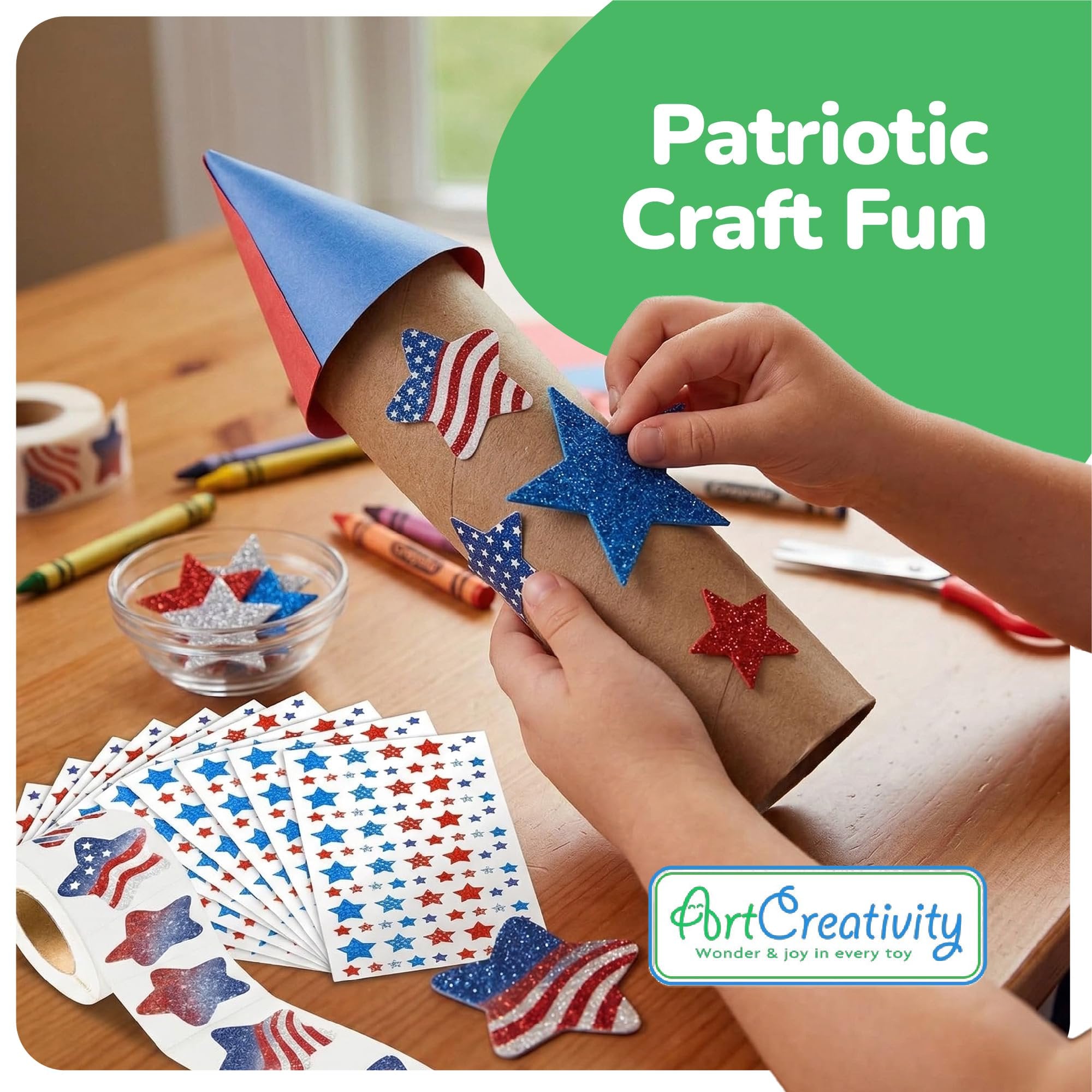 4th of July Patriotic Stickers - 1776 Pack - USA Stickers in Red, White, and Blue - 3 Styles Including Foam Star Stickers