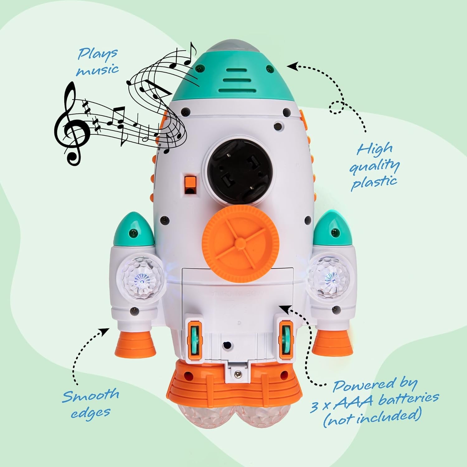 Space Rocket Ship Toy - Rocket Toy with Bump and Go Driving, Flashing Lights, Music, and Waving Astronaut Figurine