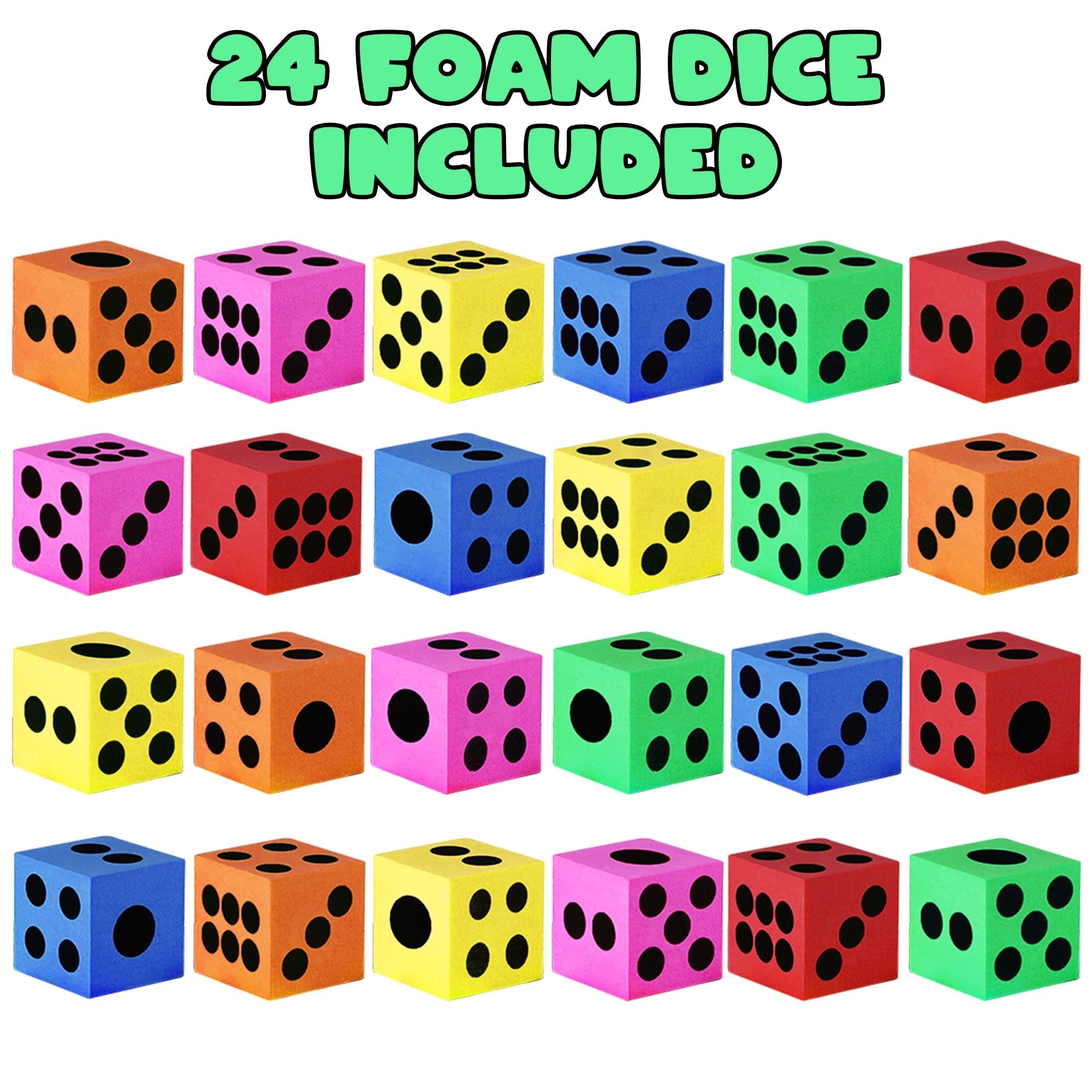 Colored Foam Dice Set - Pack of 24 - 1.5"es Big - Colorful Dice Set - Six Assorted Colors - Fun Playing Games - Great Gift for Kids
