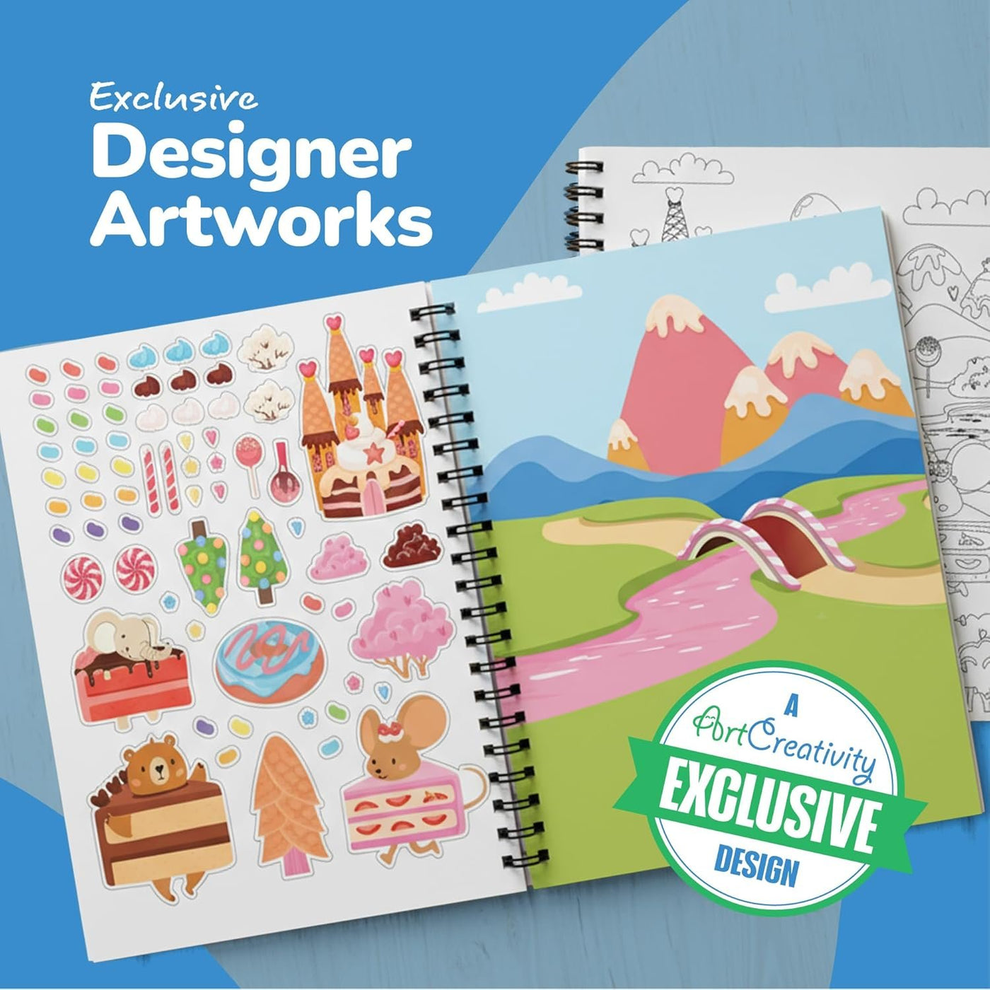 Sticker Activity Book for Kids and Adults - 500+ Creative Stickers, 12 Unique Scenes & Coloring Book Pages