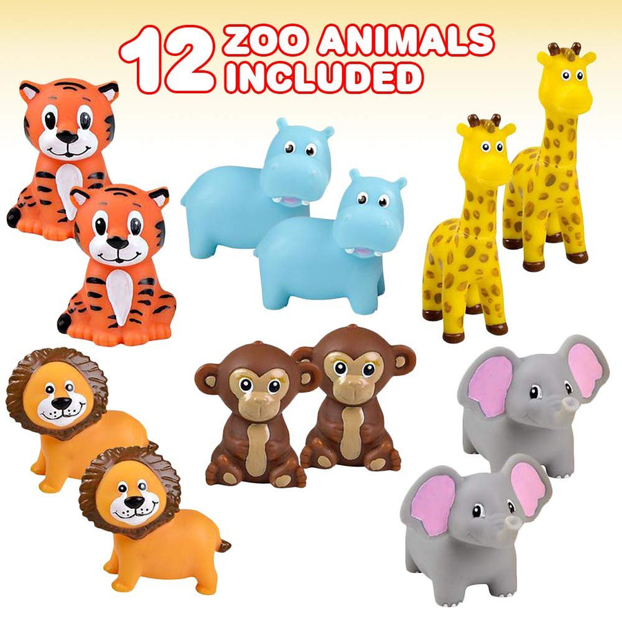 12 Squeezy Zoo Animals, Squeezable Safari Toy Squirts for Kids