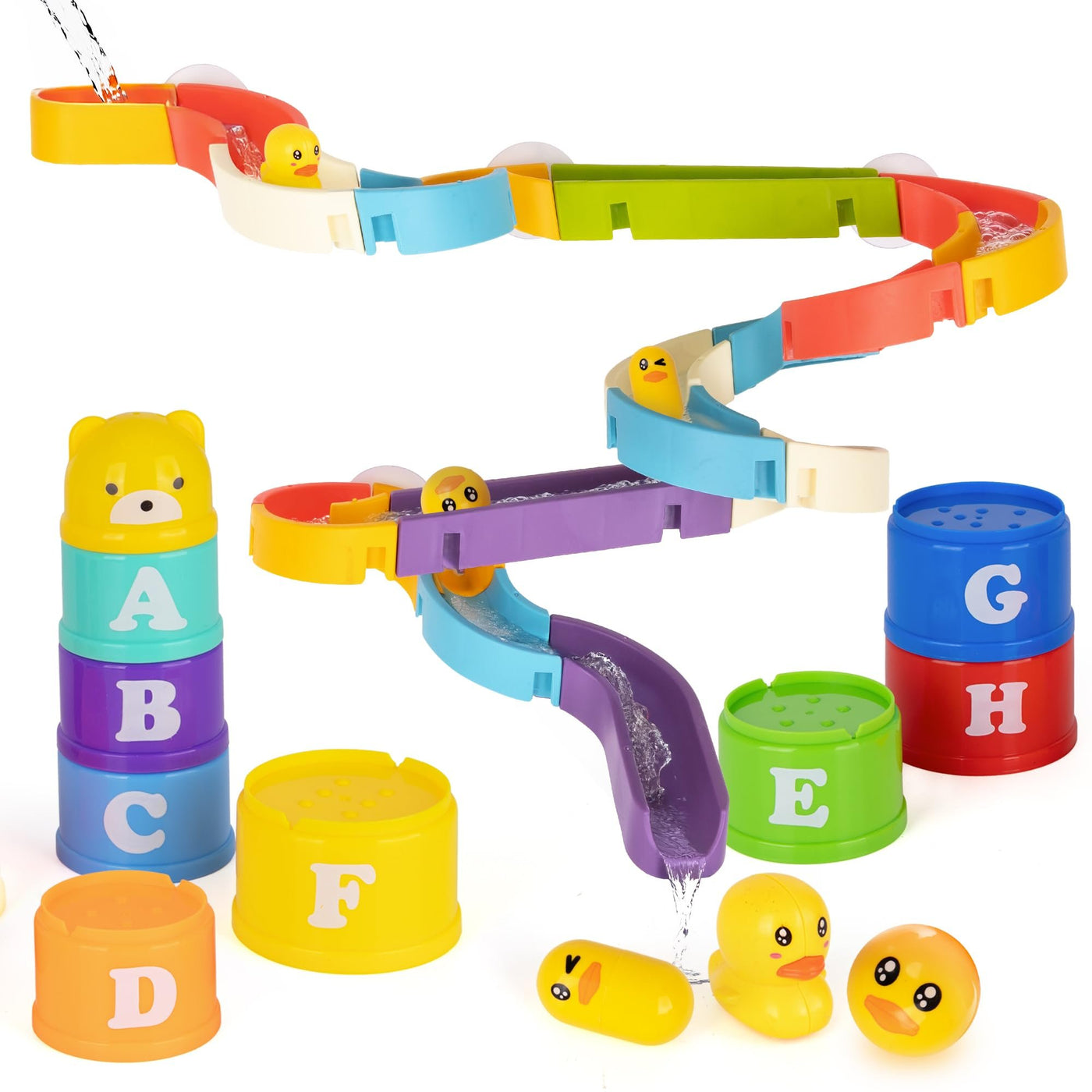 Duck Bathtub Slide Toys – Set of 6 Bath & Water Toys for Toddlers