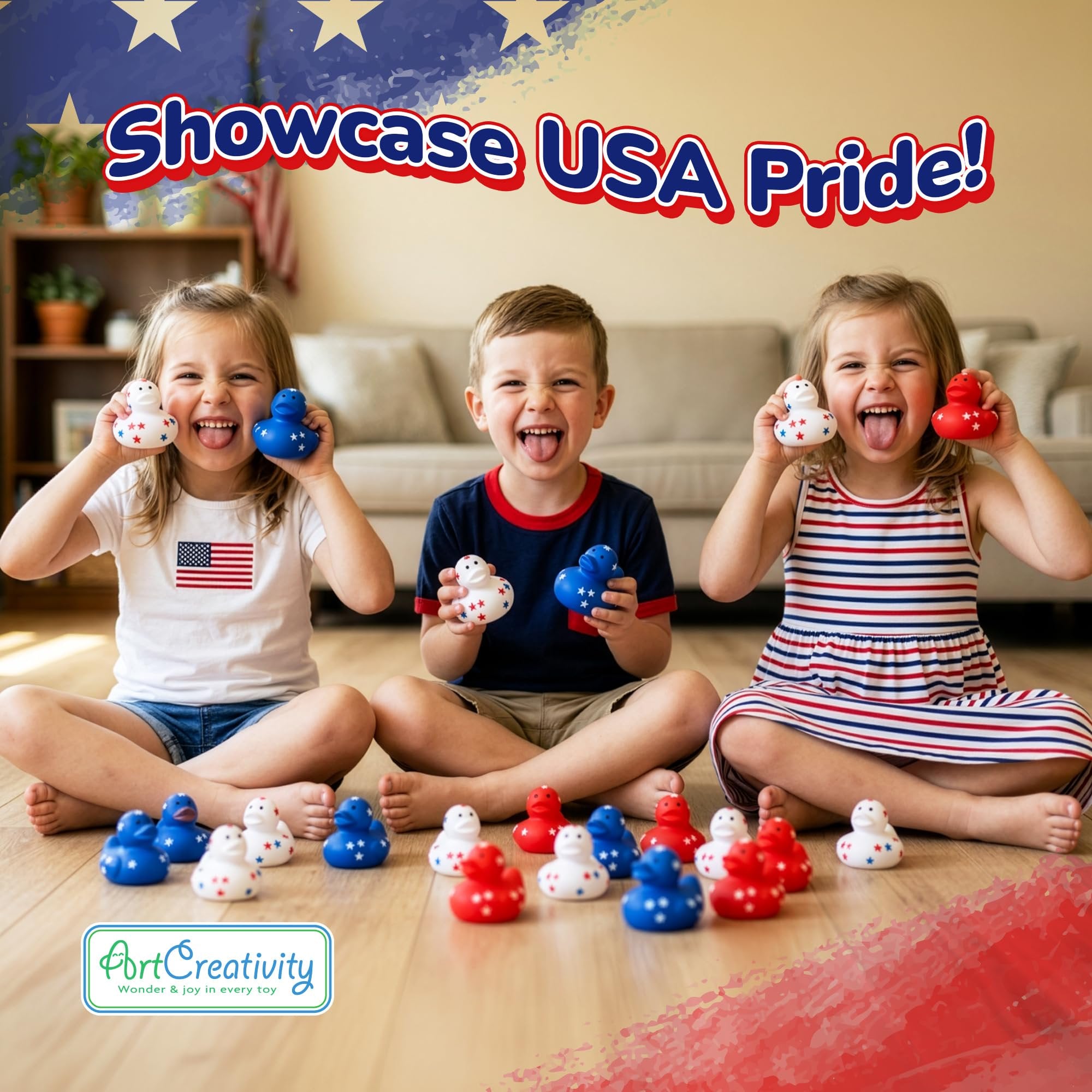 Patriotic Rubber Ducks - Set of 24 - Ducky USA Accessories in Red, White, and Blue