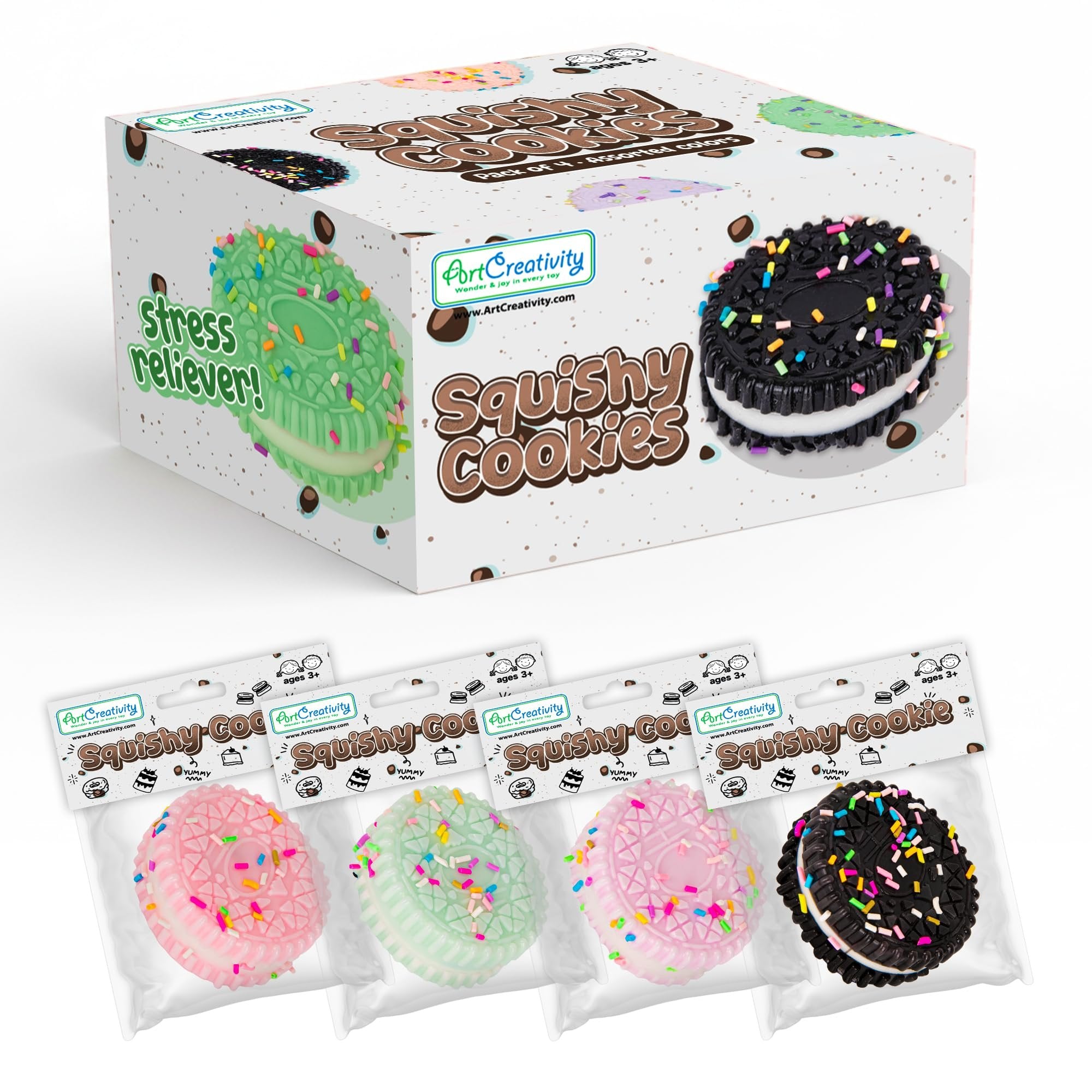 Squishy Cookies Fidget Toys for Kids and Adults - 4 Pack