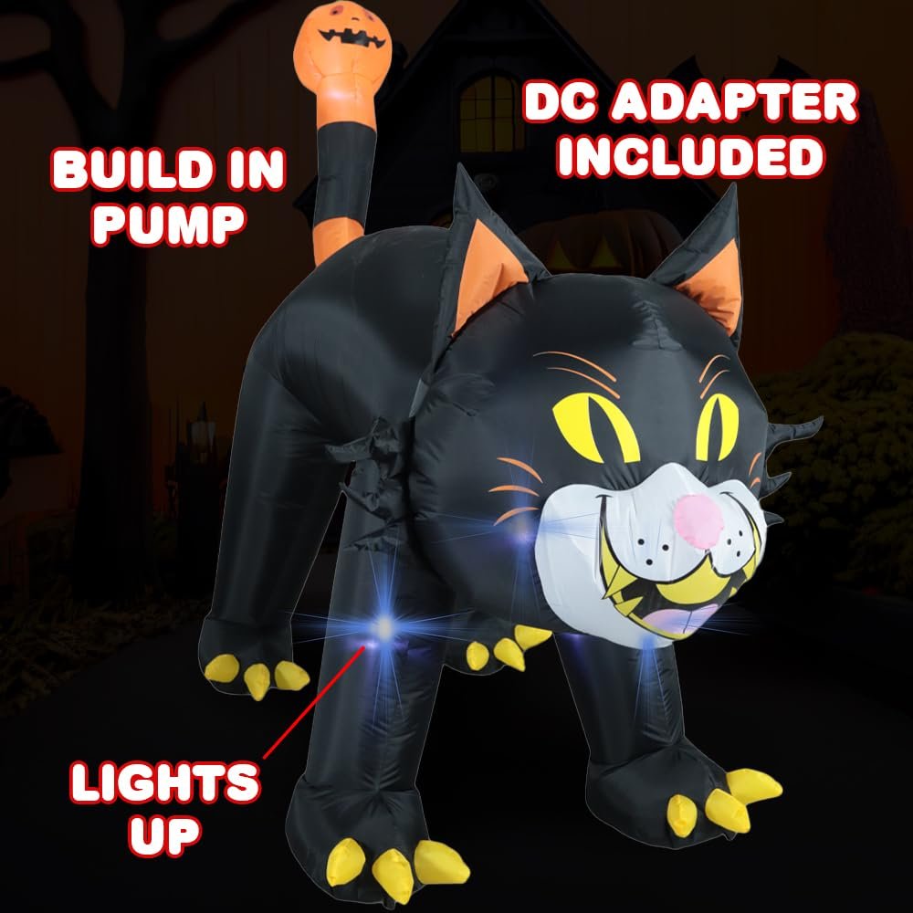 ArtCreativity Inflatable Black Cat Halloween Decor with Lights - 10.5 Feet - Large Halloween Inflatable Outdoor Decoration - Automatic Blower for Easy Inflation - Halloween Yard Decorations