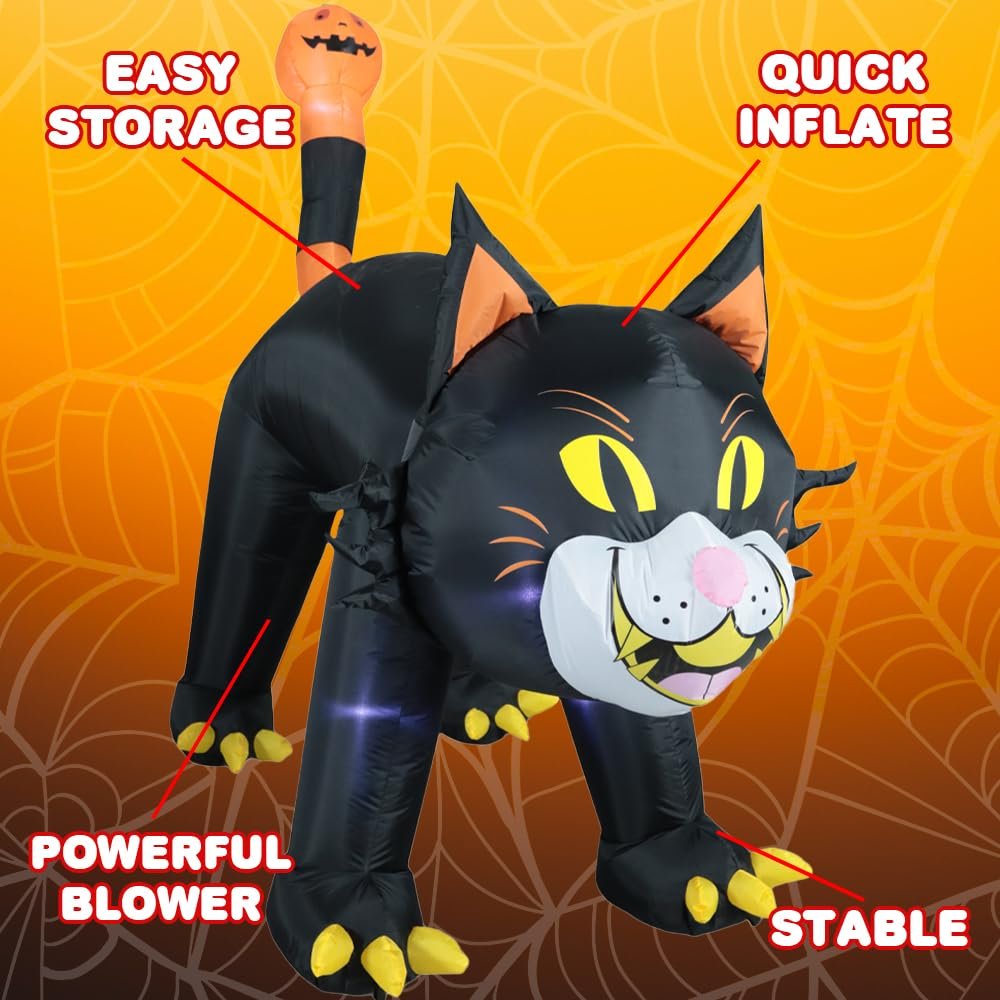 ArtCreativity Inflatable Black Cat Halloween Decor with Lights - 10.5 Feet - Large Halloween Inflatable Outdoor Decoration - Automatic Blower for Easy Inflation - Halloween Yard Decorations