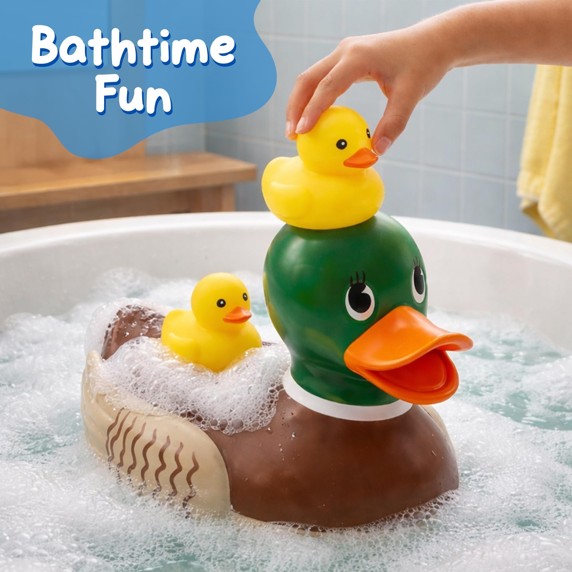 ArtCreativity Giant Rubber Mallard Duck Bath Toy - 10.5” Large Realistic Rubber Duck Bath Toy Set with 2 Mini Yellow Duckies - Bathtub Shower Toys for Kids Ages 3+