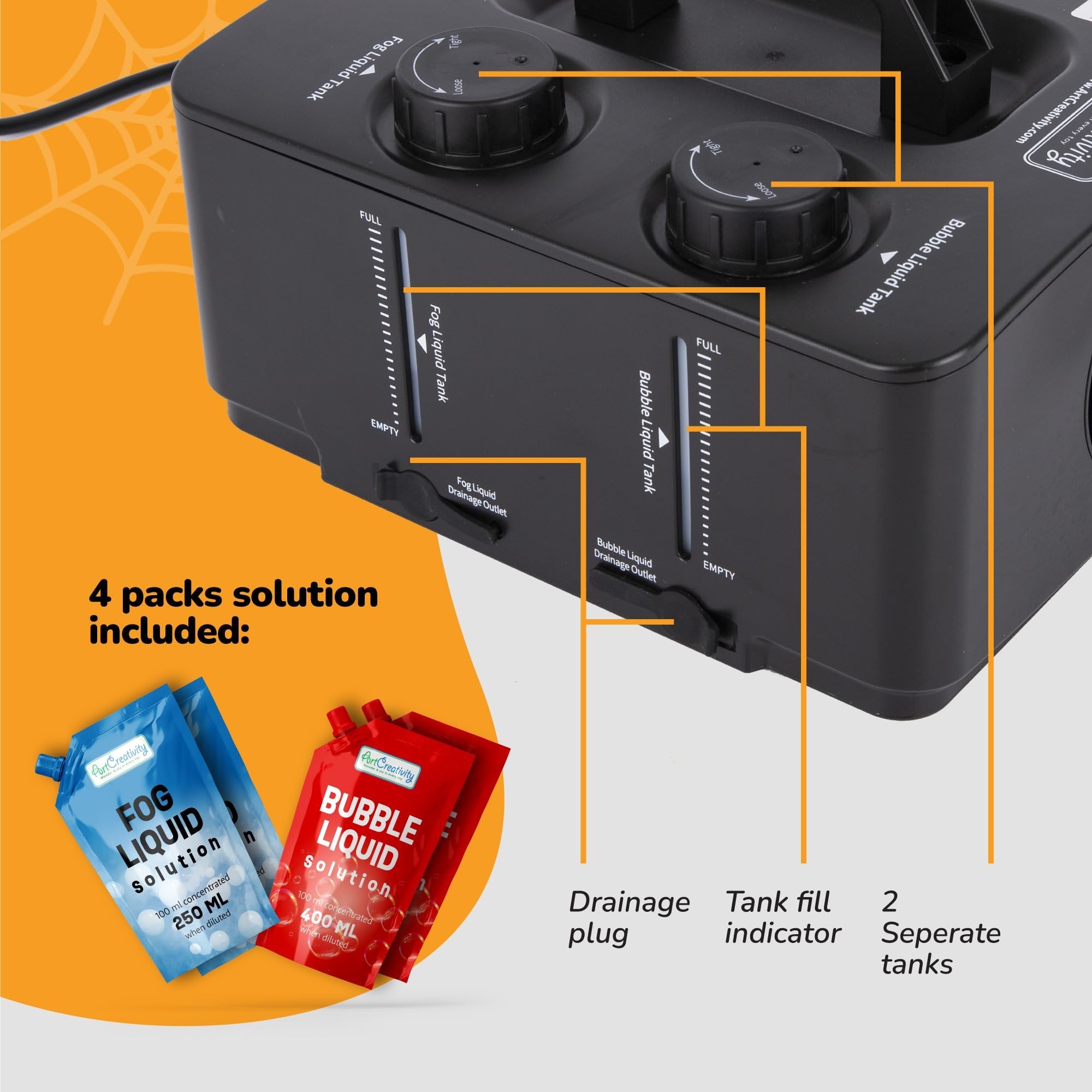 Fog Bubble Machine - 2 in 1 Smoke Bubble Machine with Fog and Bubble Liquid Concentrates (200 ml Each)