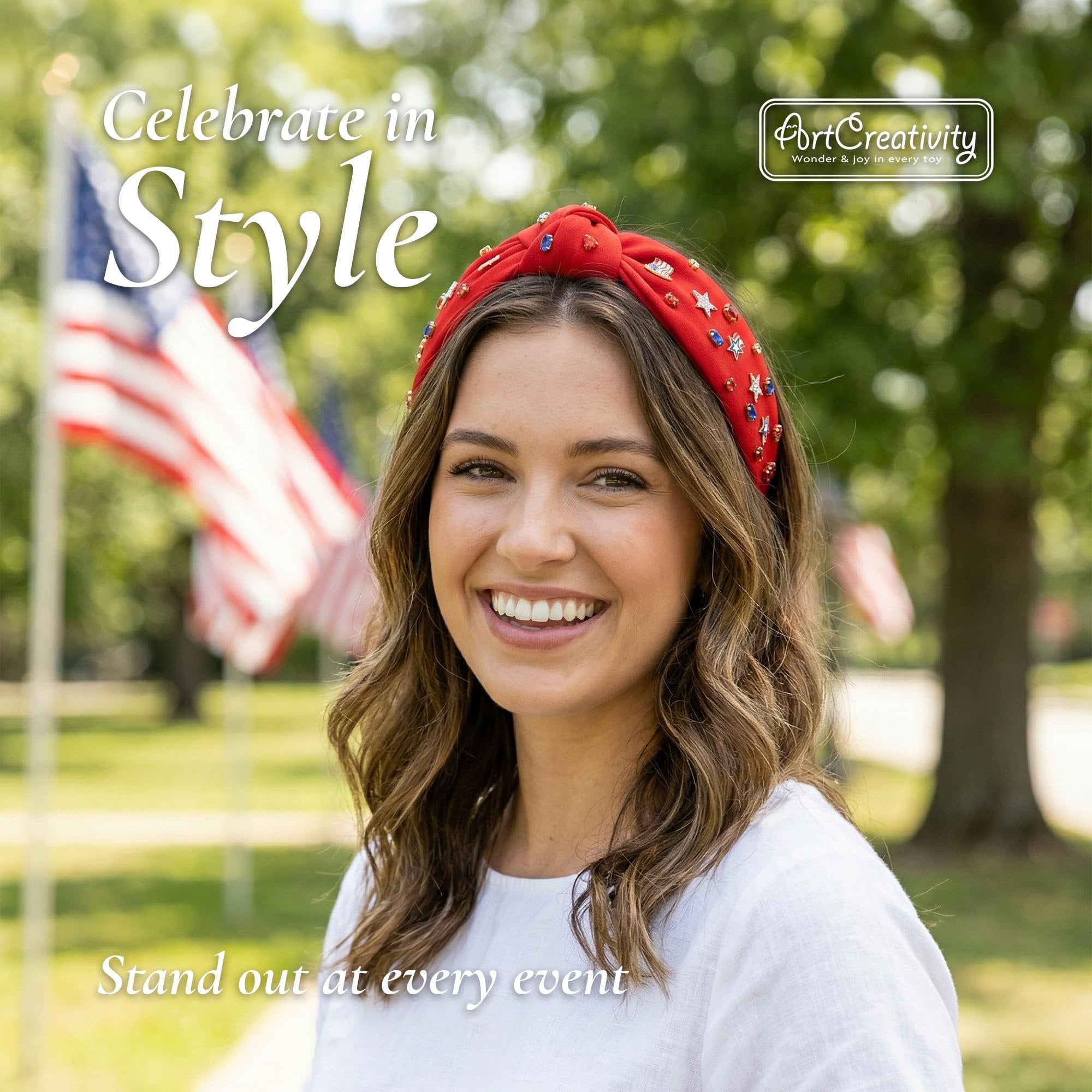 Patriotic Headband with Enamel and Crystal Embellishments - One Size Fits All