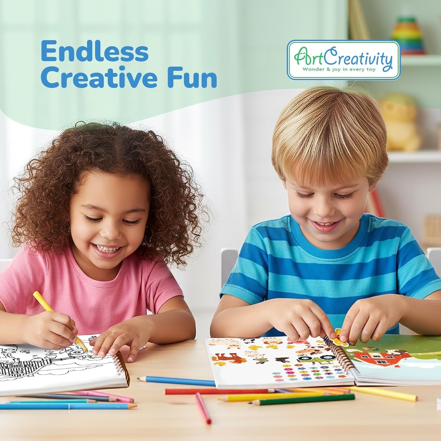 Sticker Activity Book for Kids and Adults - 500+ Creative Stickers, 12 Unique Scenes & Coloring Book Pages