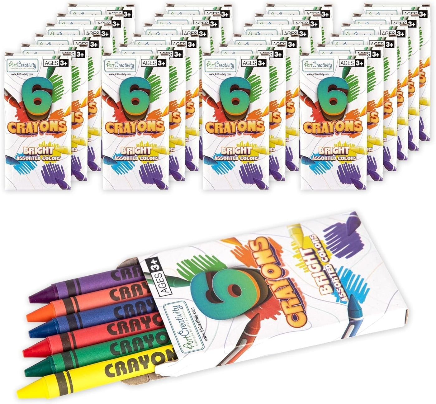 Bulk Crayon Packs, 25 Sets of 6 Packs of Crayons (150ct), Classroom Crayons for Students, Non-Toxic Crayon Party Favors for Kids, Arts & Crafts Supplies 3+