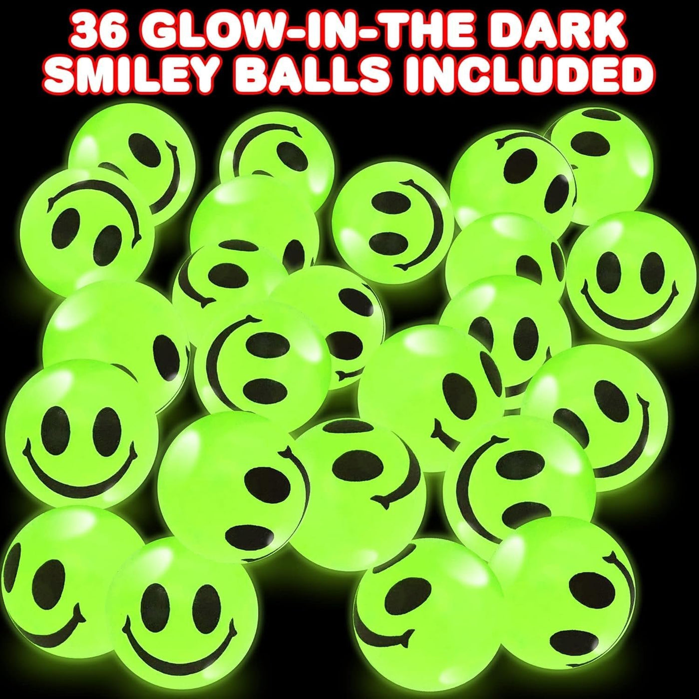 36 PCS Glow in The Dark Smile Face Bouncy Balls - Bulk Pack of 36