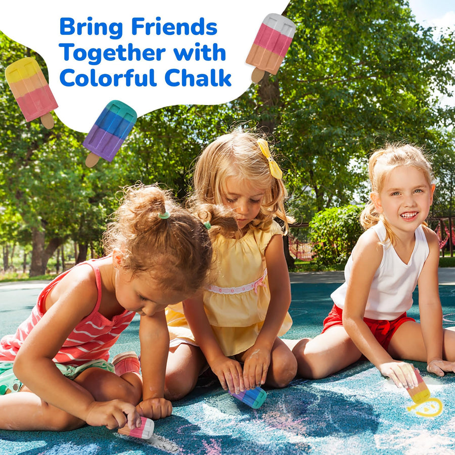 Popsicle Sidewalk Chalk Set – 3 Washable, Non-Toxic Chalks for Kids’ Outdoor Art & Play