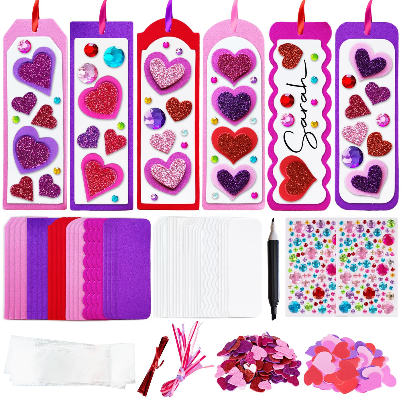 ArtCreativity 314 PCS Valentine’s Day Bookmark Craft Kit - Makes 24 Bookmarks