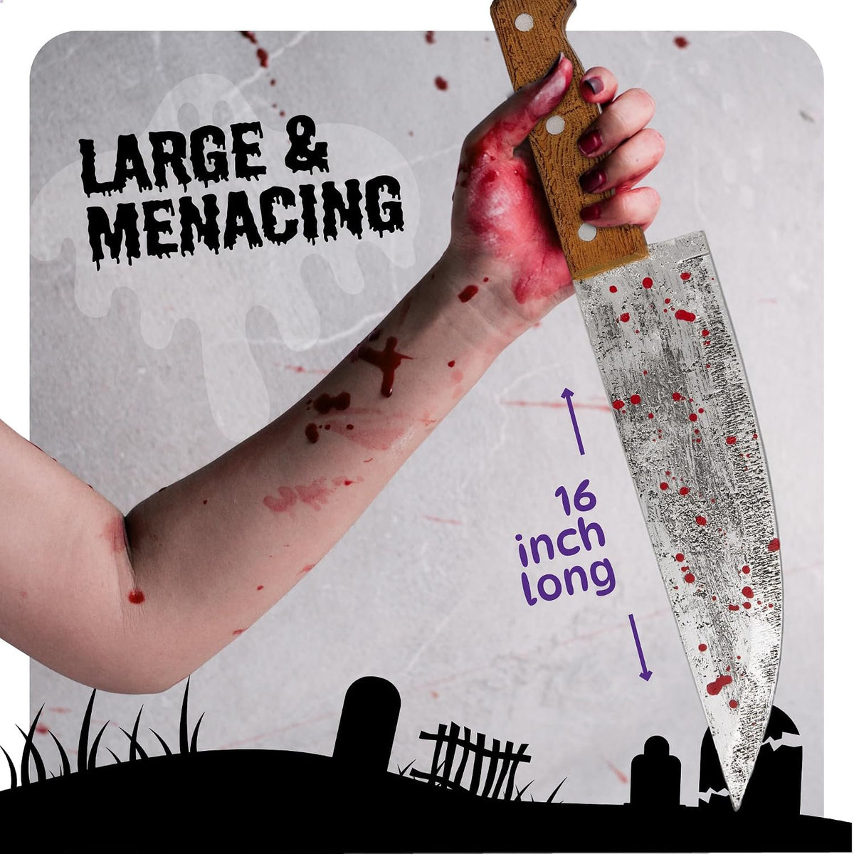 Bloody Butcher Knife - Realistic Foam Fake Blade with Wooden Handle & Blood Splatter
