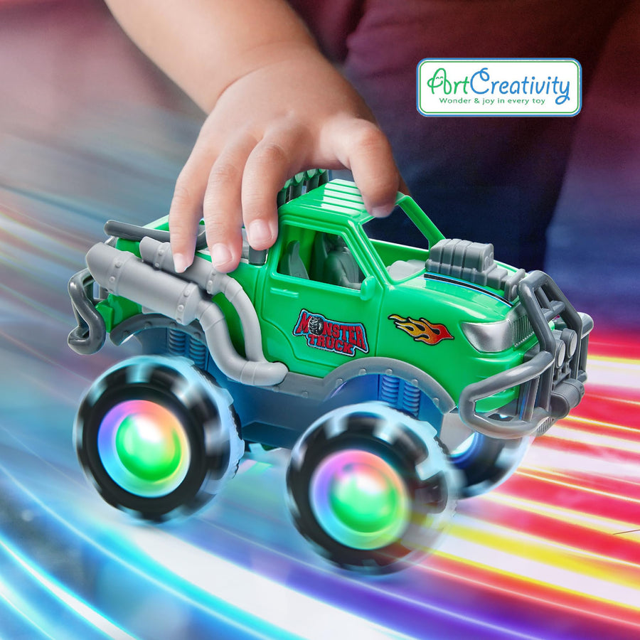 Monster Truck Toys 3 Pack with Motion Activated Light Up Wheels Friction Powered Push and Go Vehicles
