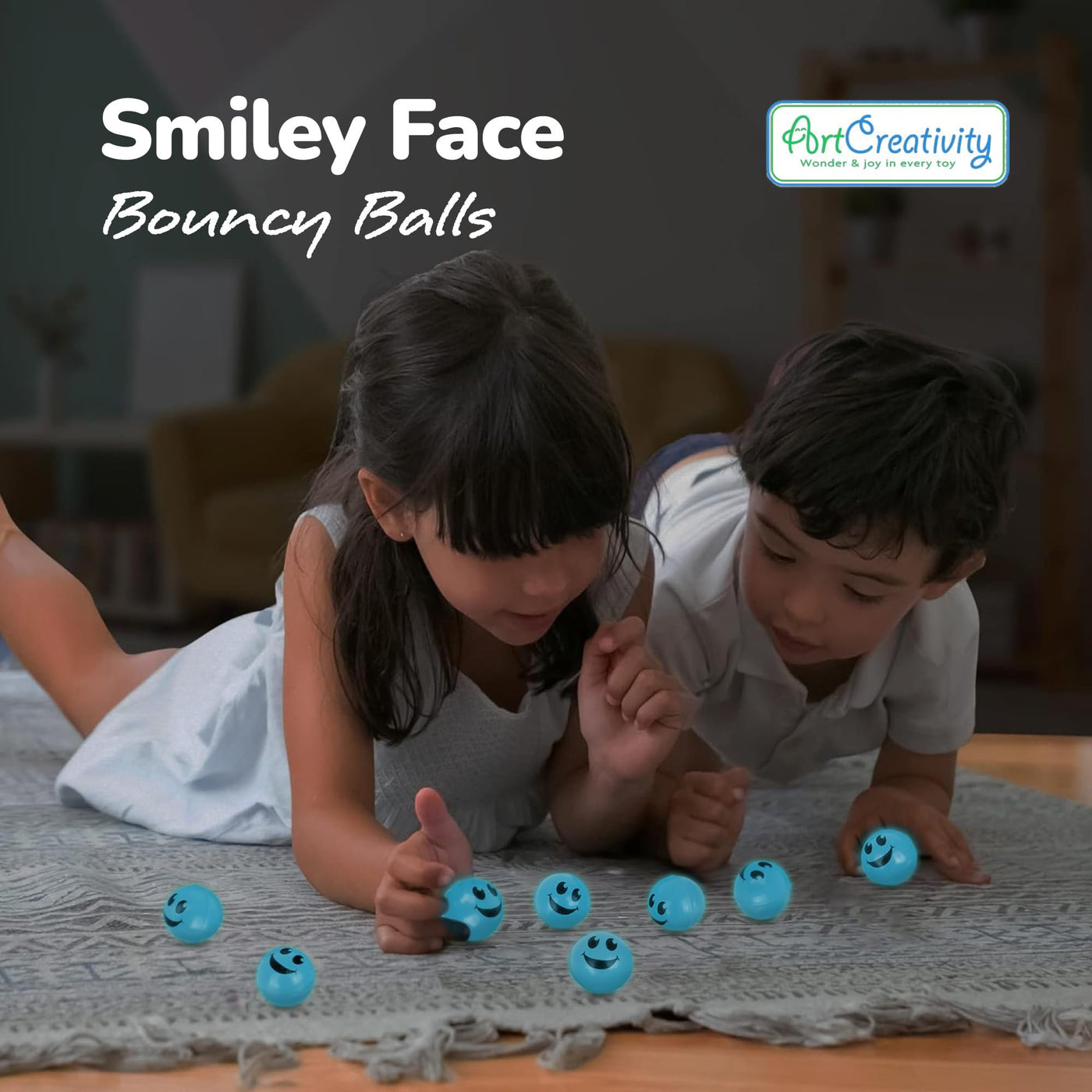 Glow in the Dark Light Blue Smiley Face Bouncing Balls - Bulk Pack of 36 - 1 Inch