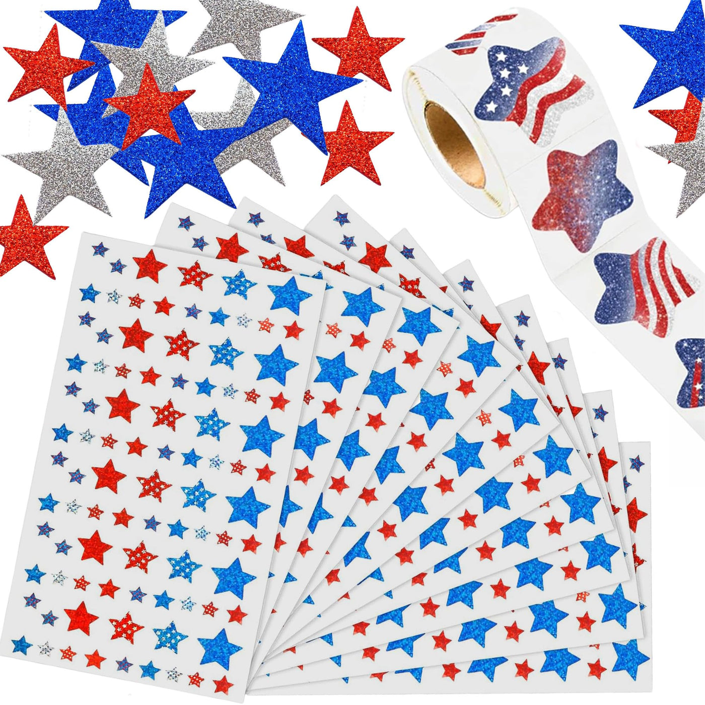 4th of July Patriotic Stickers - 1776 Pack - USA Stickers in Red, White, and Blue - 3 Styles Including Foam Star Stickers